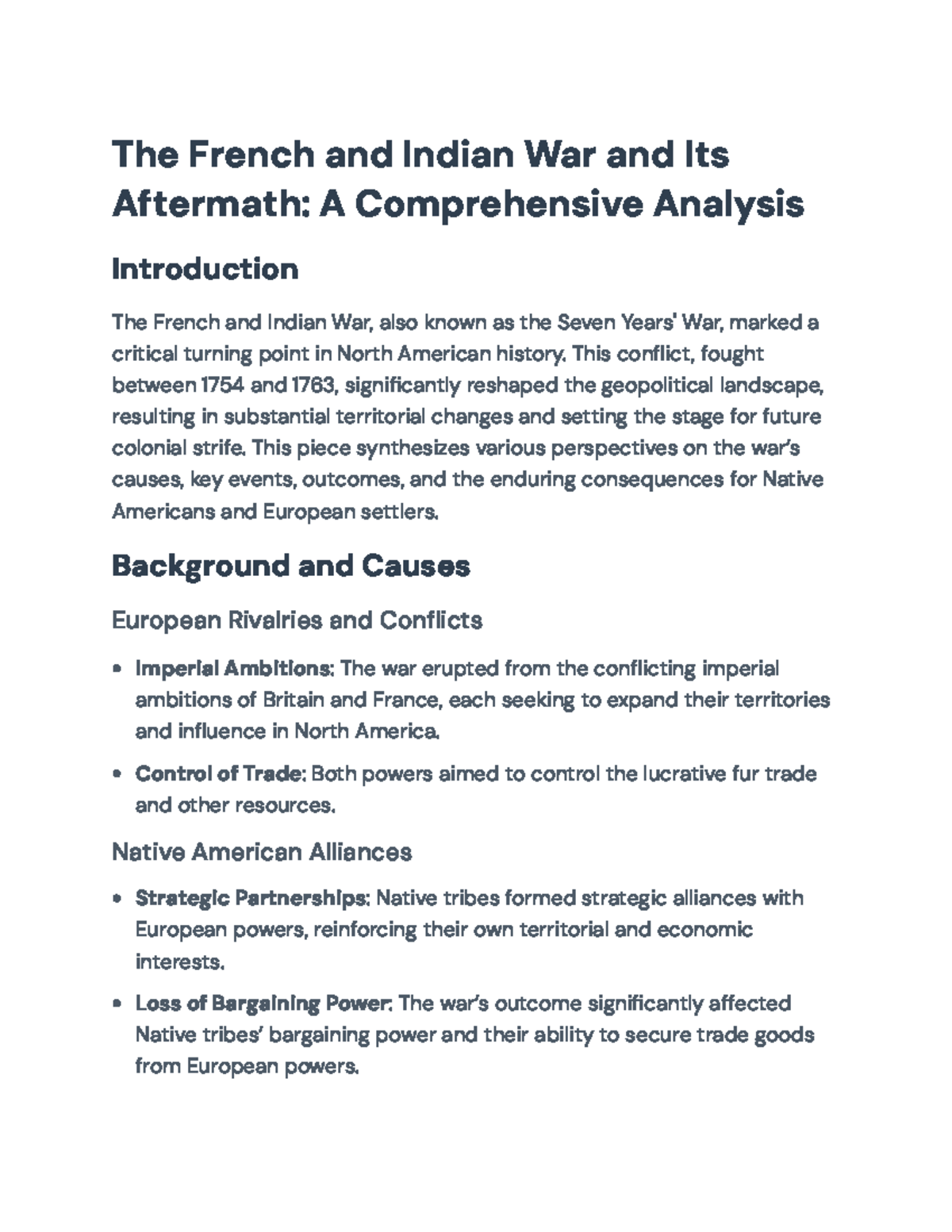 Comprehensive Analysis of the French and Indian War (HIST 101) - The ...
