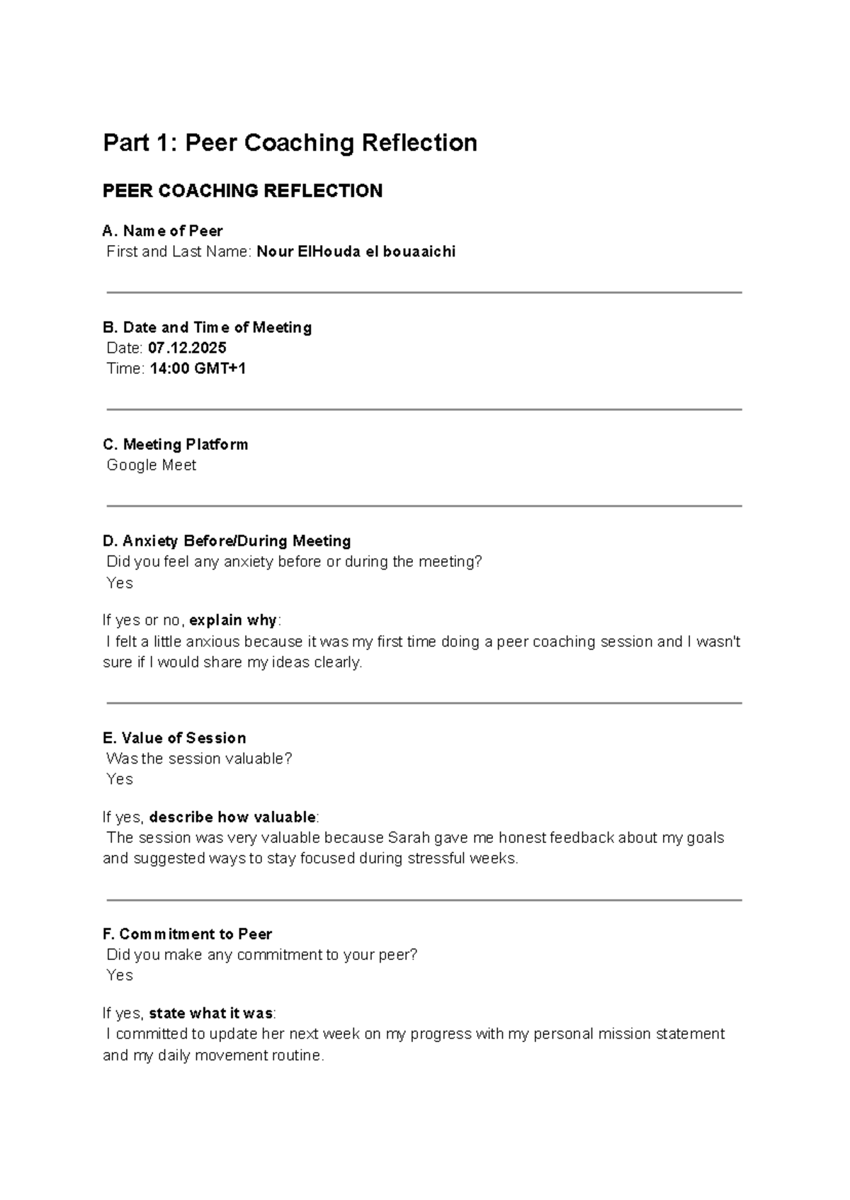 Peer Coaching Reflection & Personal Mission Statement - Milestone 02 ...
