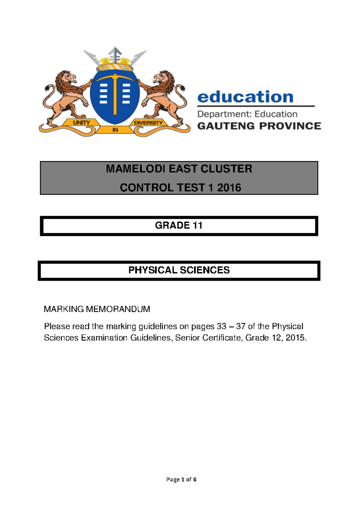 Mamelodi east grade 11 term 1 control test memo - MAMELODI EAST CLUSTER ...