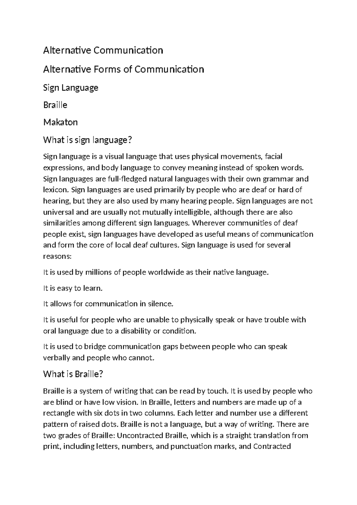 Alternative Communication Methods: Sign Language, Braille & Makaton ...