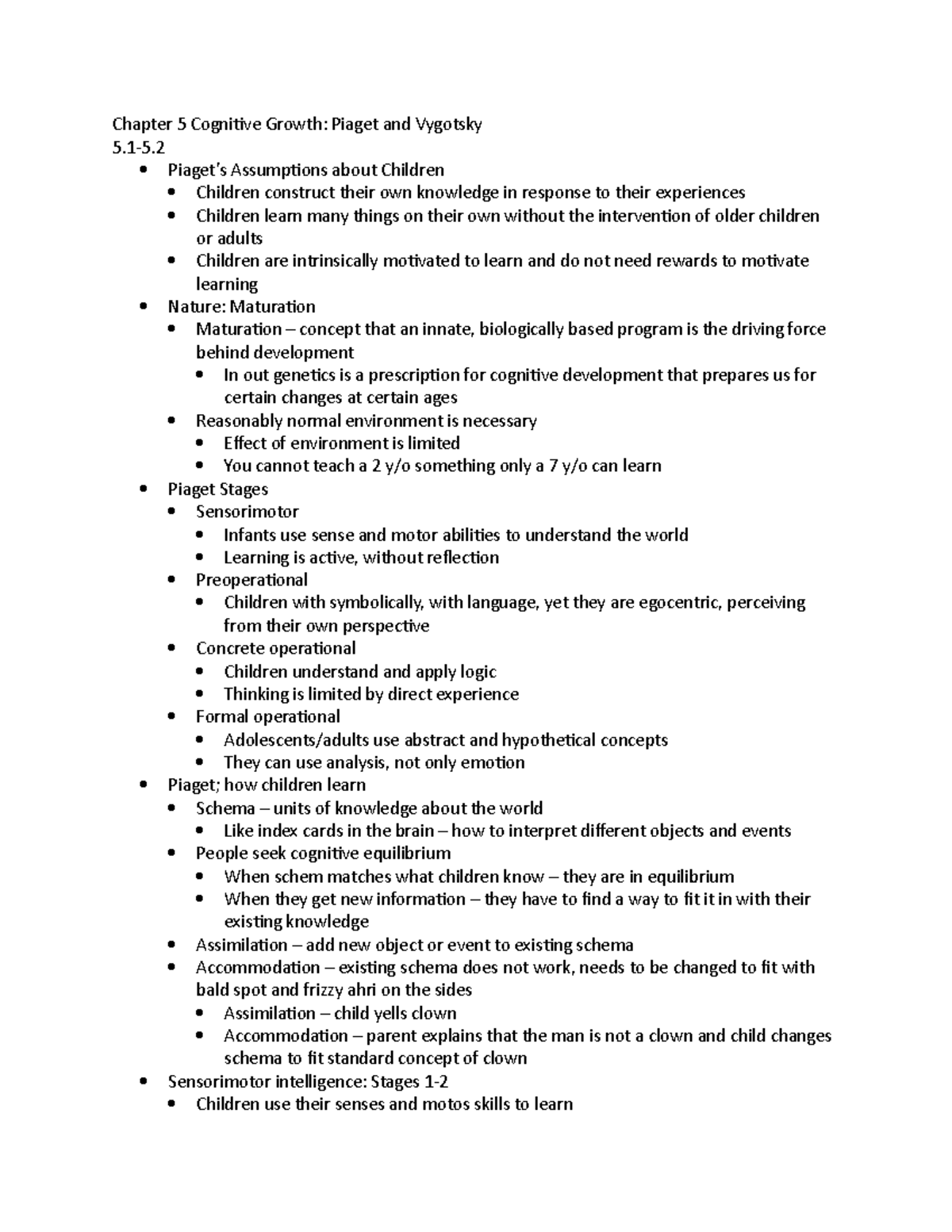 Cognitive Growth in Lifespan Development: Piaget & Vygotsky (Ch 5 ...