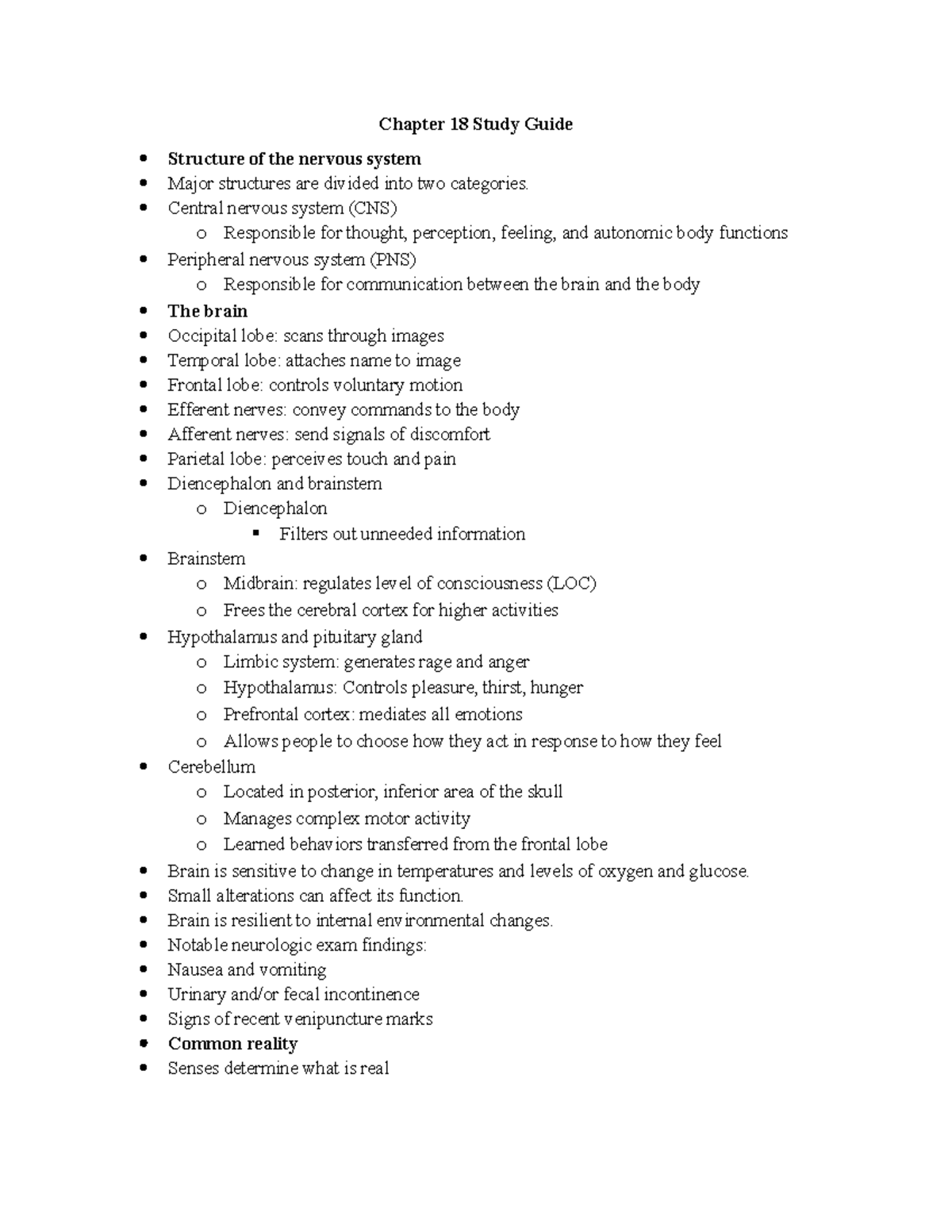 CNS & PNS Overview: Chapter 18 Study Guide Notes for Neuroanatomy - Studocu