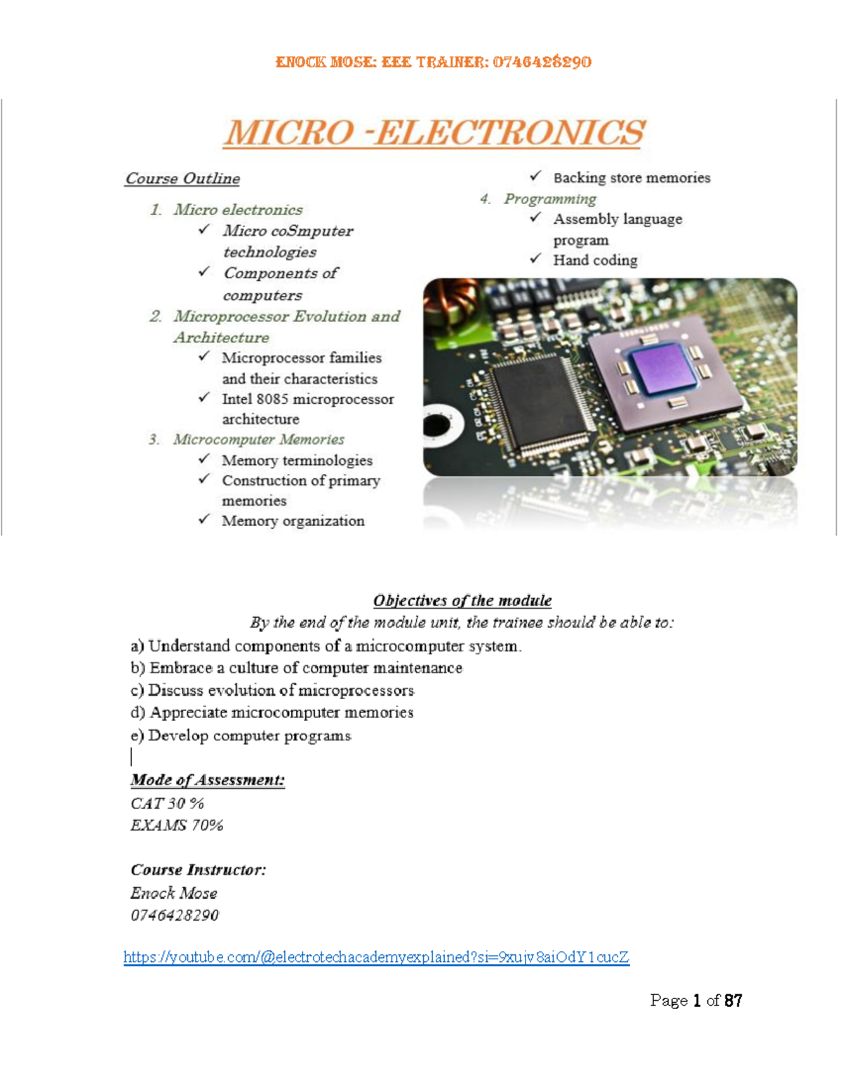 MicroElectronics Notes: Introduction to Electronics & Microprocessors ...