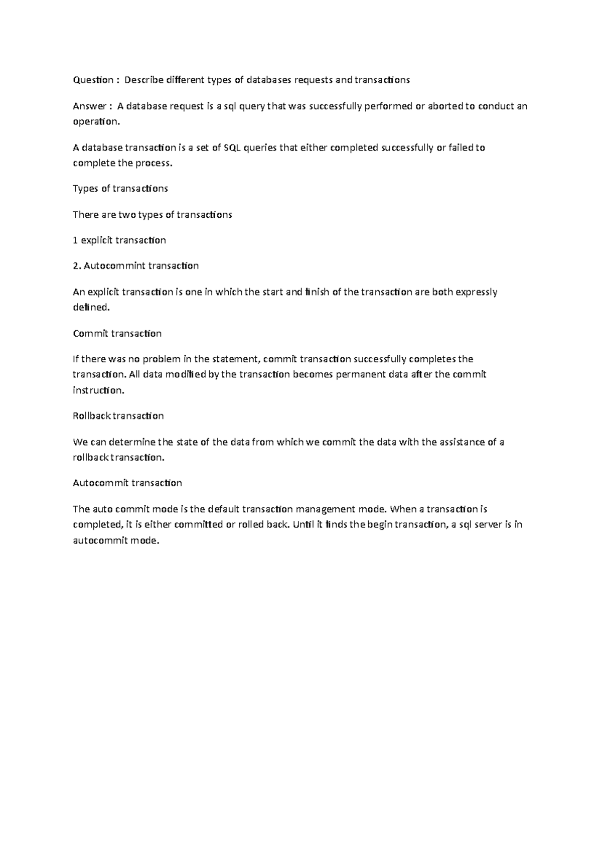 Question - Notes - Question : Describe different types of databases ...
