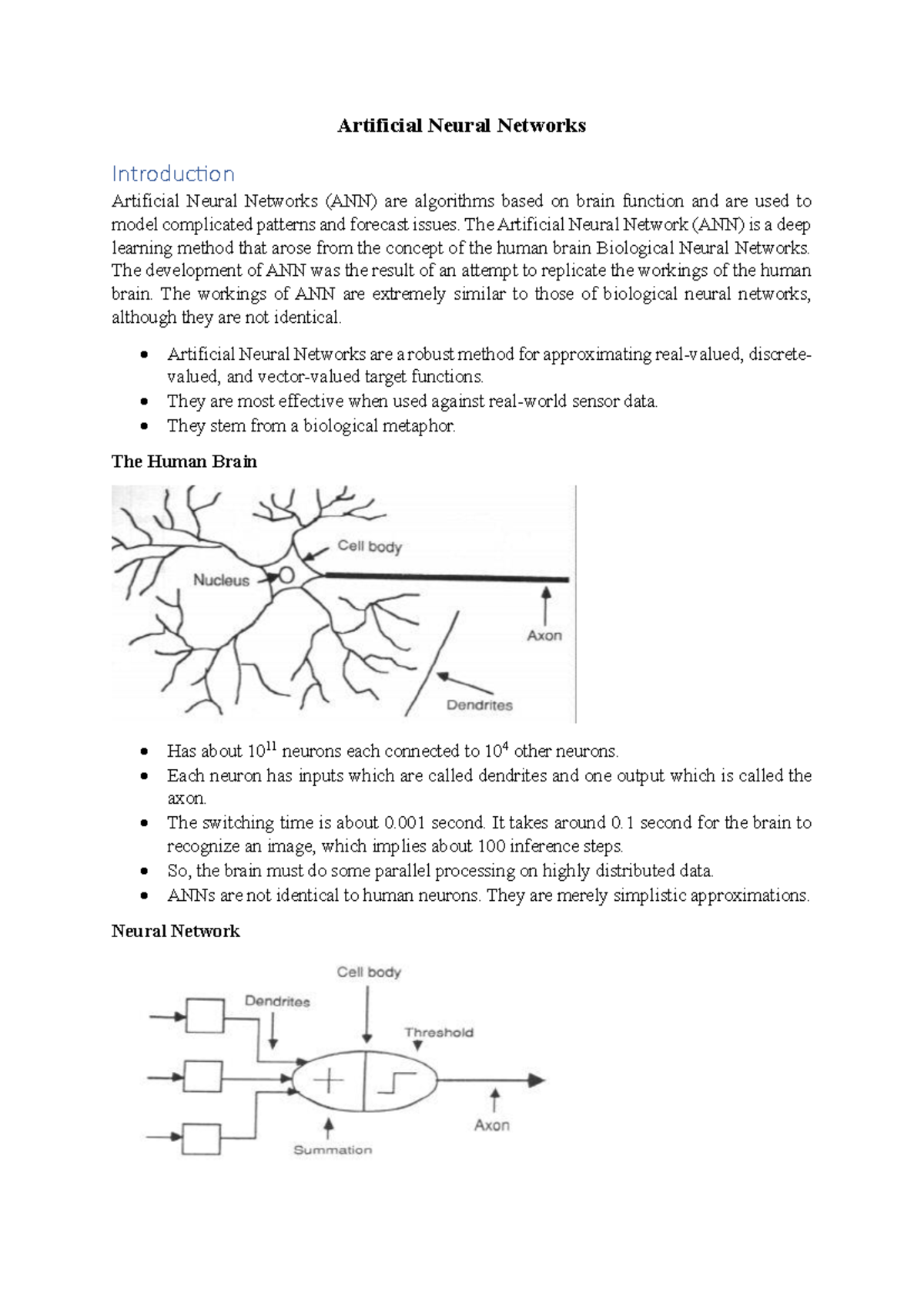 ML Unit 2 Notes: Understanding Artificial Neural Networks - Studocu