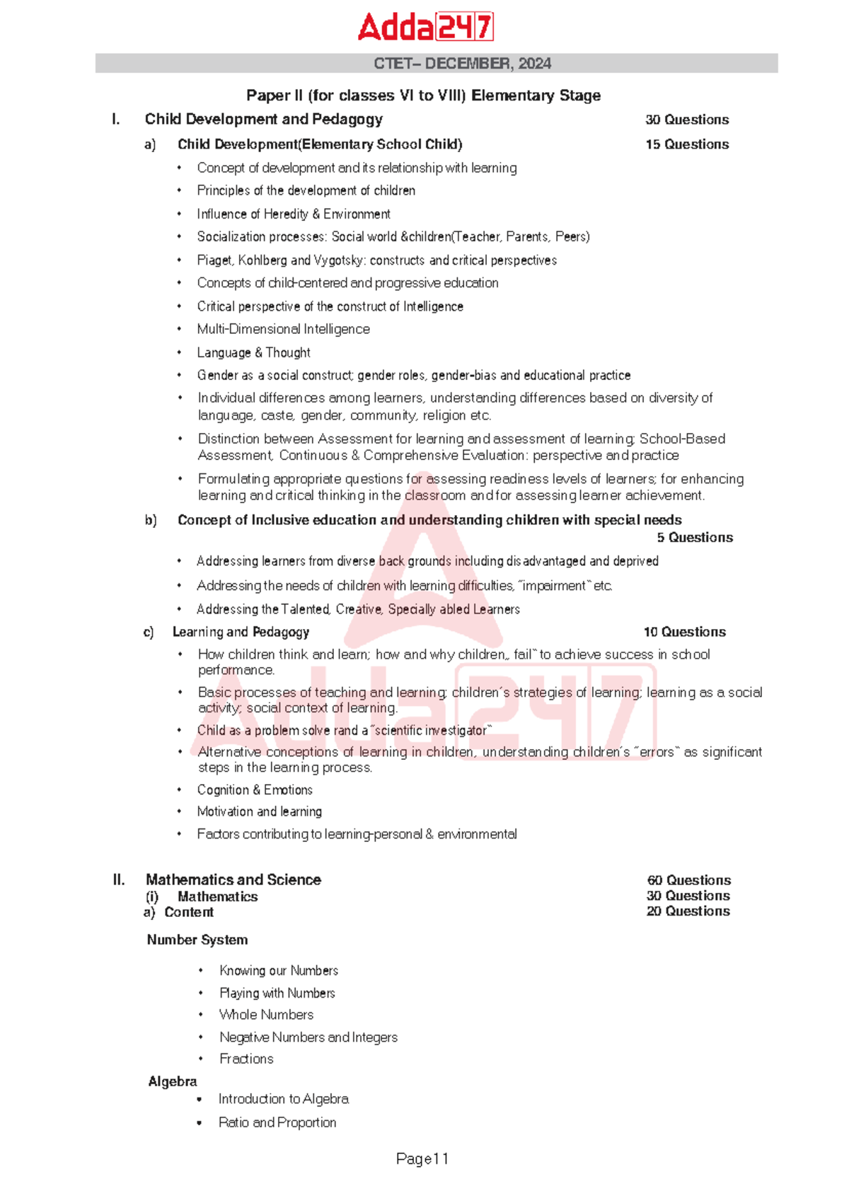CTET Paper II Syllabus: Child Development, Pedagogy & Subjects - Studocu