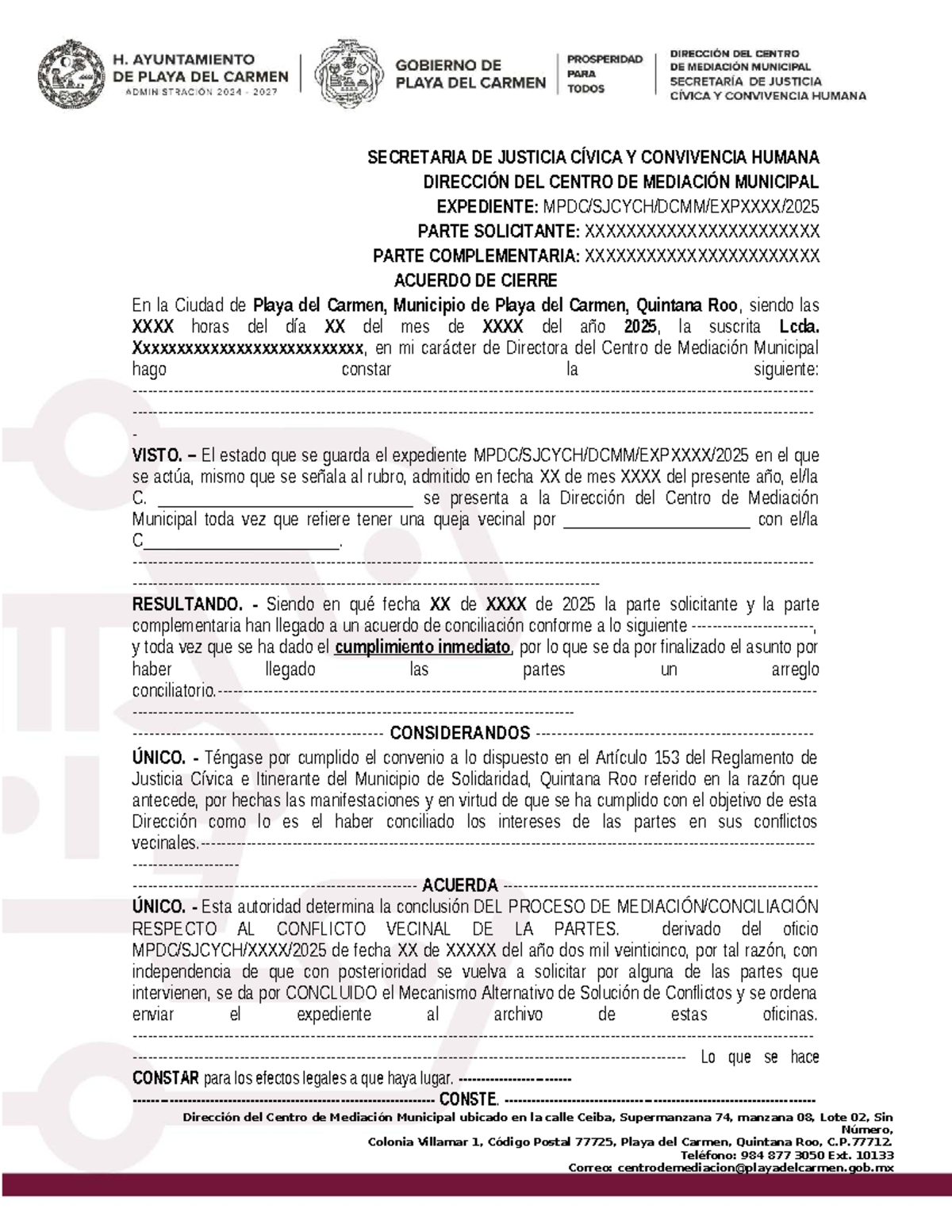 Acuerdo de Cierre del Proceso de Mediación/Conciliación en Playa del ...