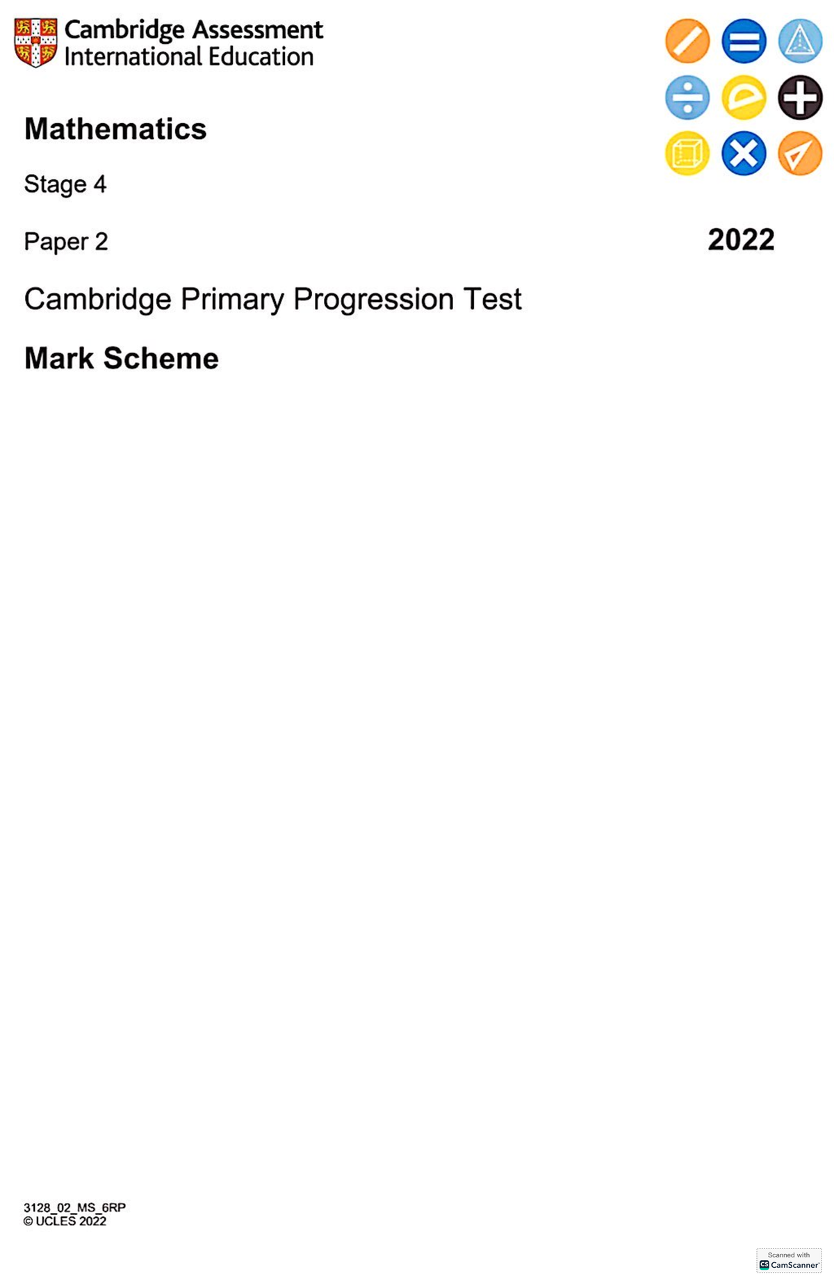 2022 S4 Math P2 MS - Mark Scheme for Stage 4 Paper 2 Exam - Studocu