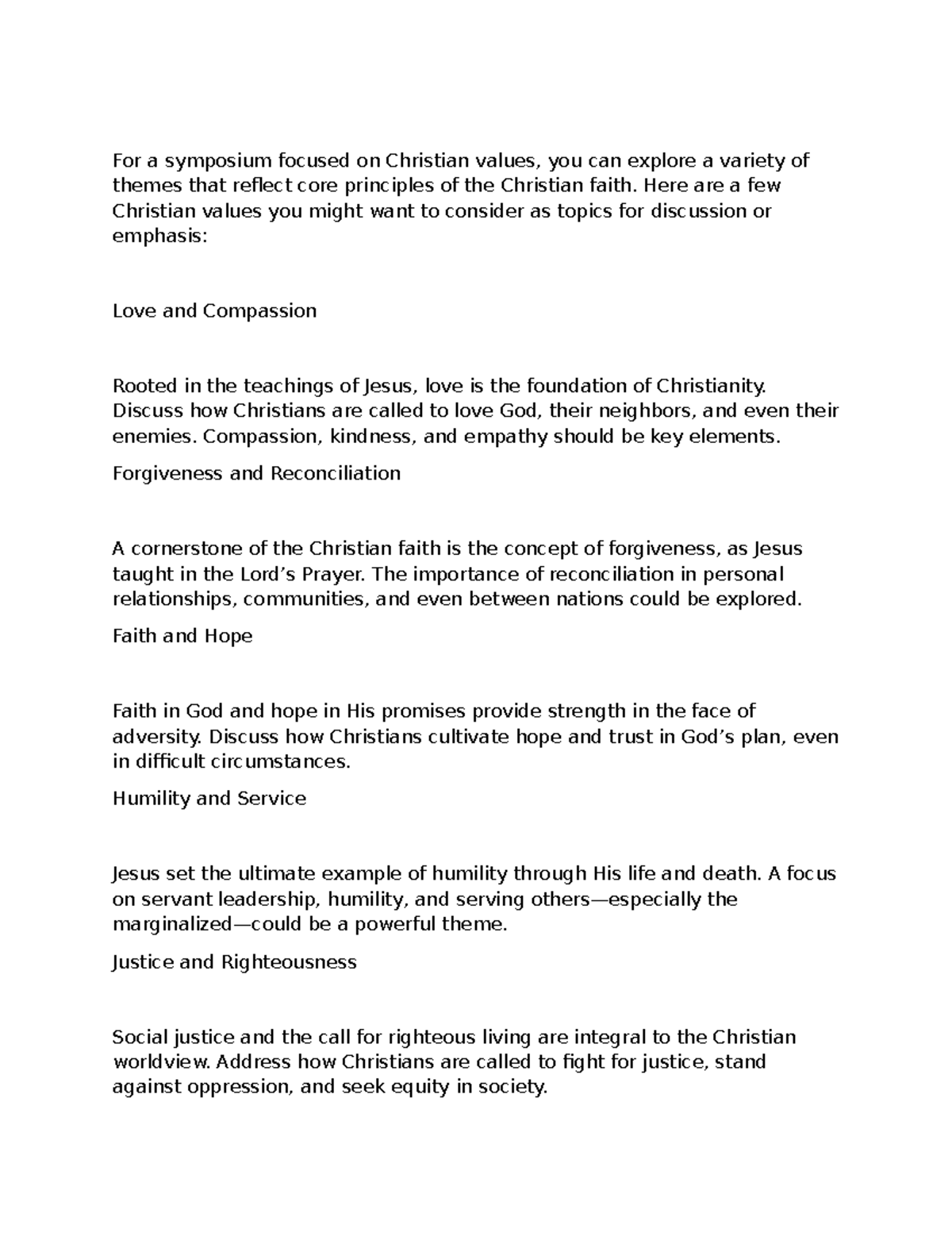 Symposium on Christian Values: Exploring Core Principles of Faith - Studocu