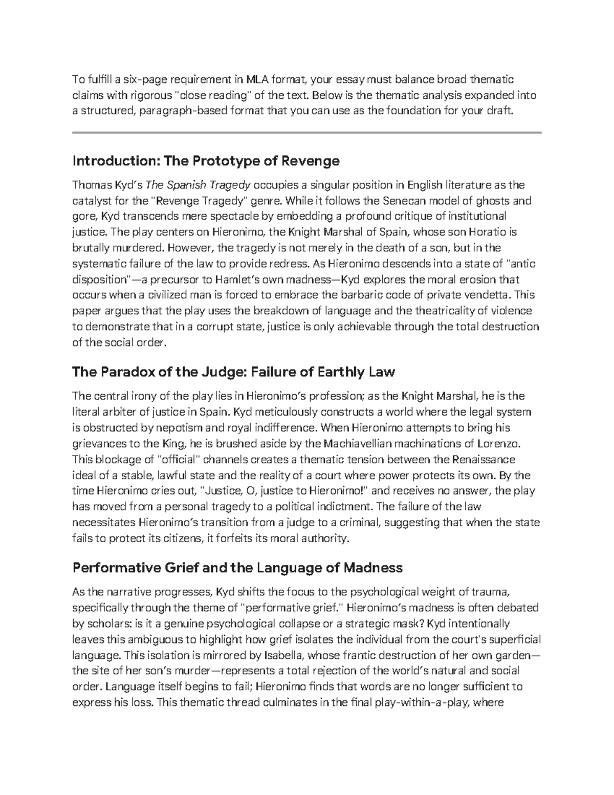 MLA Essay Notes: Thematic Analysis of Kyd's The Spanish Tragedy - Studocu