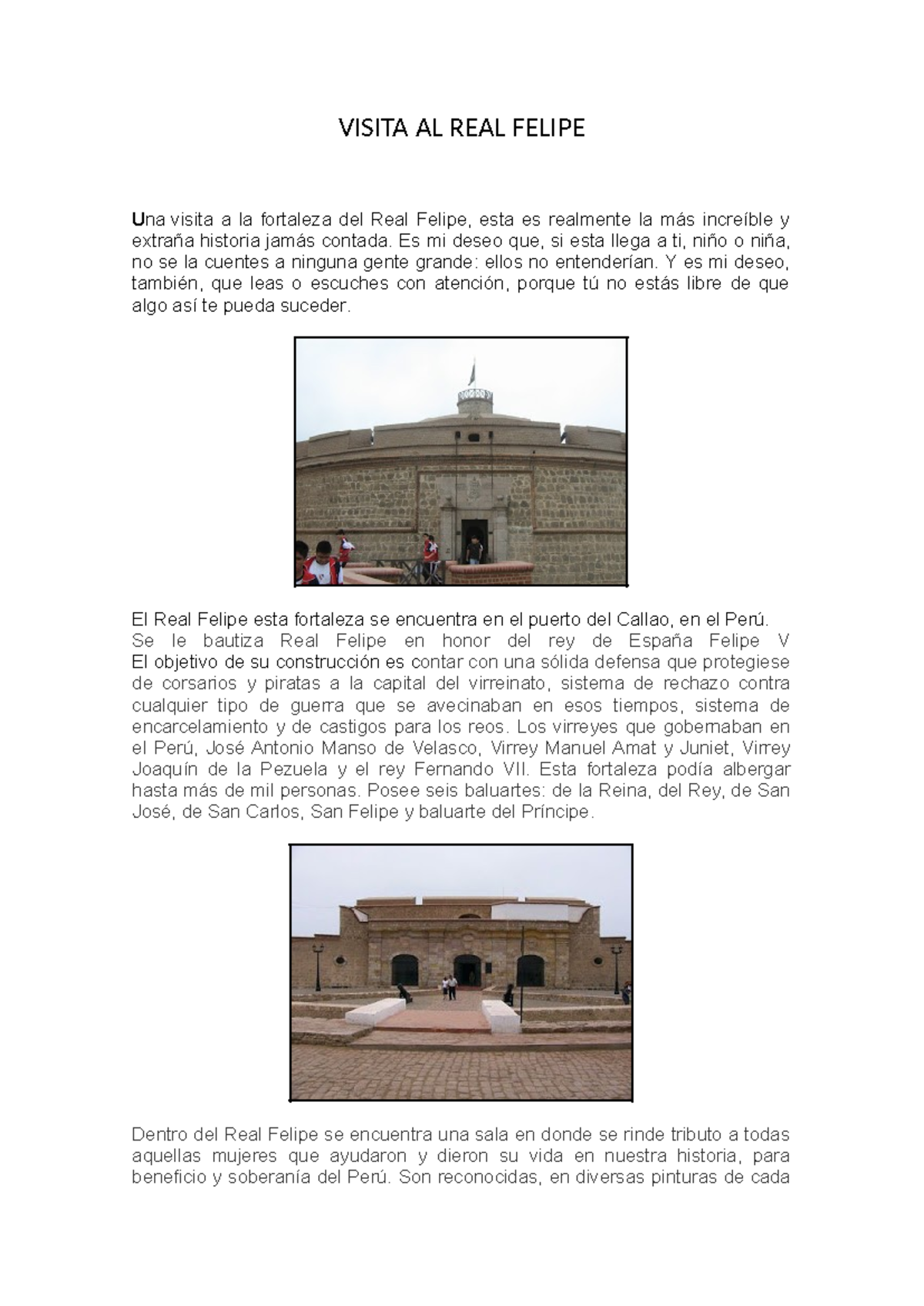 Resumen de la Visita al Real Felipe en el Callao, Perú - Studocu