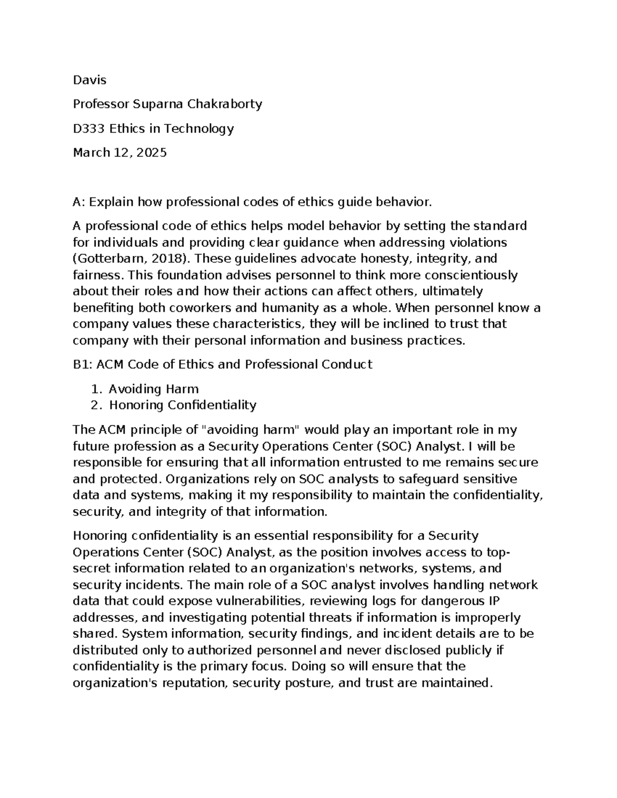 D333 VLN1 Task 2: Ethical Guidance in Technology and Professional ...