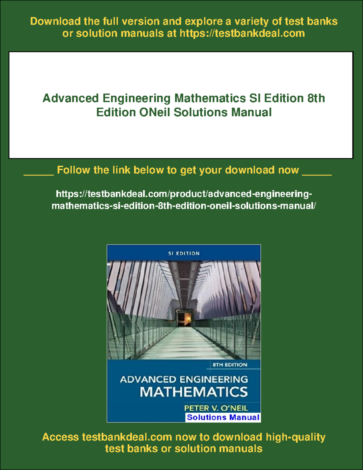 Advanced Engineering Mathematics SI Edition 8th Ed. O'Neil Solutions ...