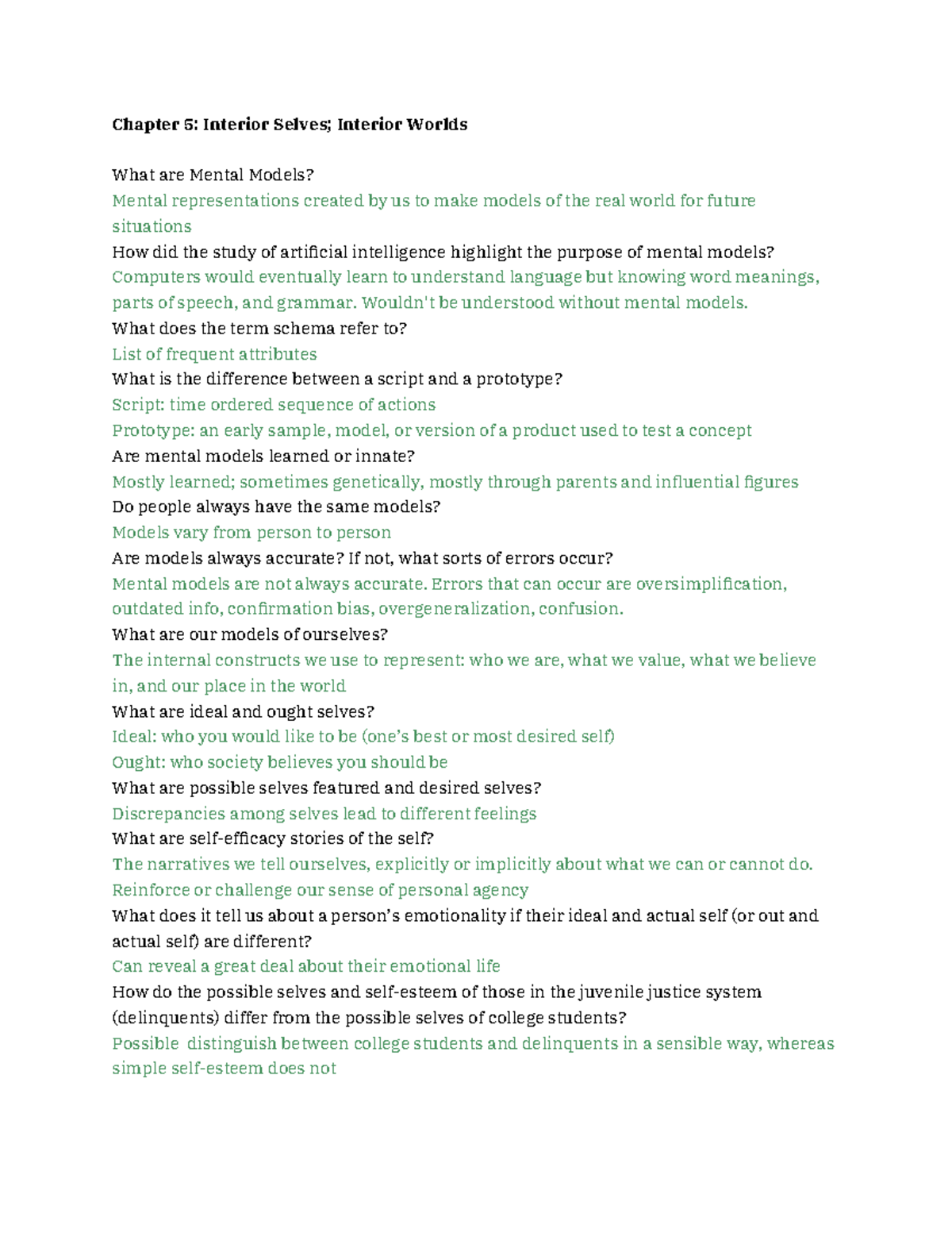 Chapter 5 & 6: Exploring Mental Models and Personalities Insights - Studocu