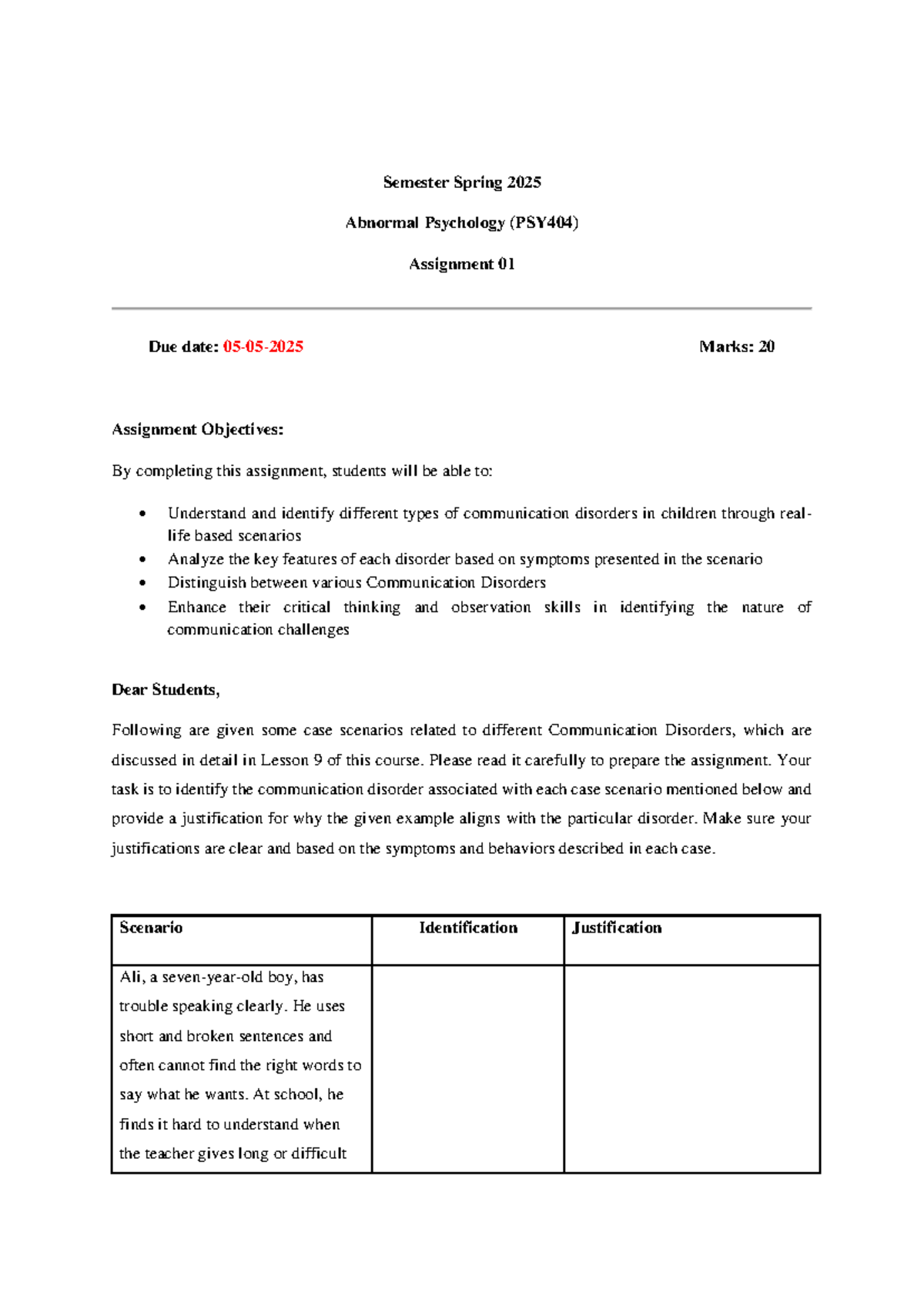 Spring 2025 PSY404 Assignment 01: Communication Disorders Analysis ...