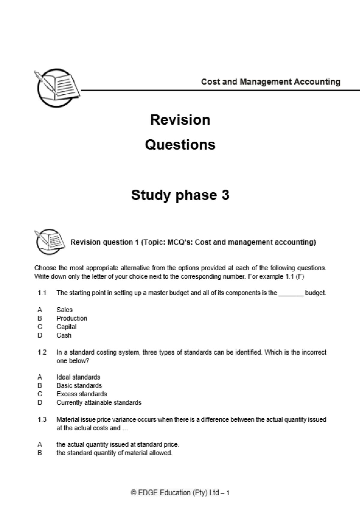 Cost & Management Accounting Revision Qs Study Phase 2 (CMA 2023) - Studocu