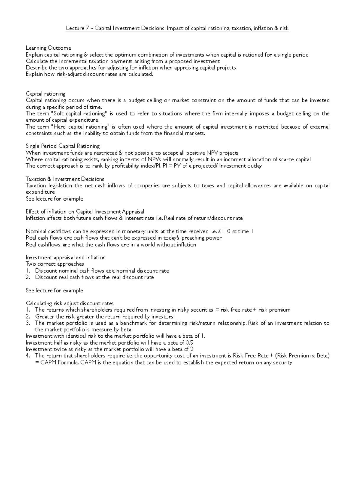 L7 - Final Exam on Capital Investment Decisions and Risk Analysis - Studocu