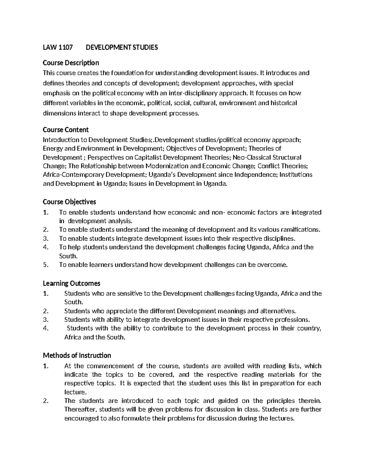 LAW 1107 Development Studies: Understanding Theories & Issues - Studocu