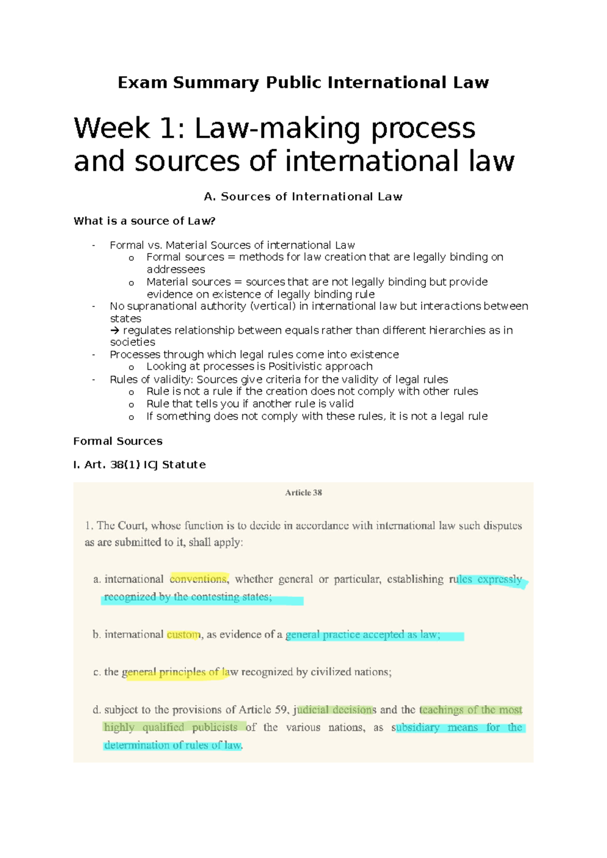 Exam Summary for Public International Law (PIL) - Key Concepts and Sources - Document Preview