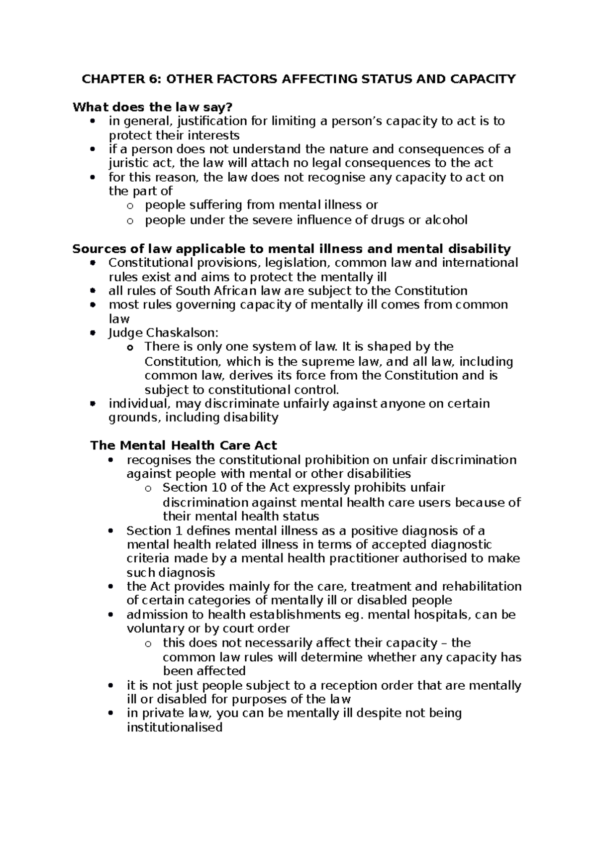 LOPF Chapter 6 - Mental Capacity & Illness Study Notes - Studocu