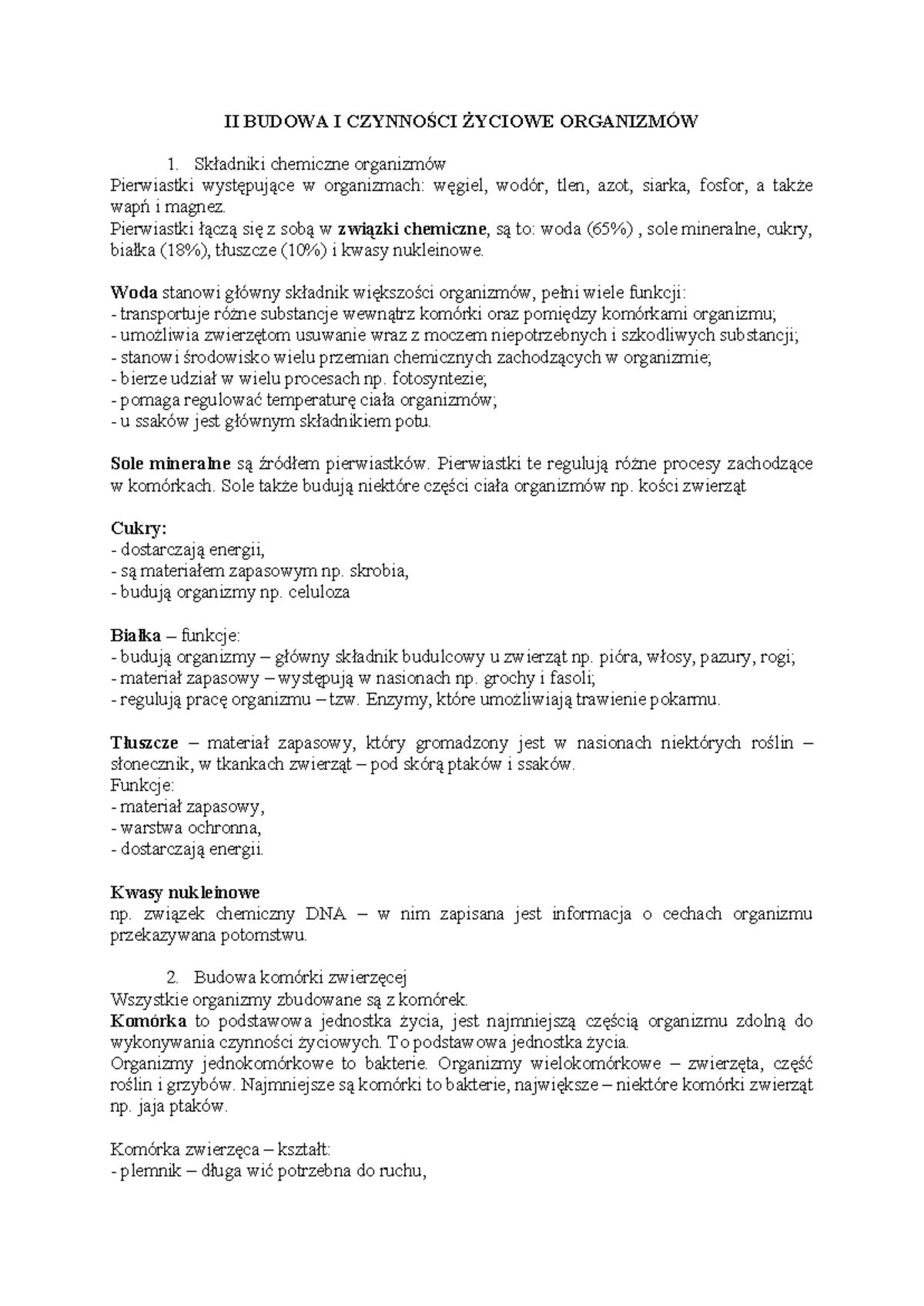 II Budowa I CzynnoŚCI Ż Yciowe Organizmów - II BUDOWA I CZYNNOŚCI