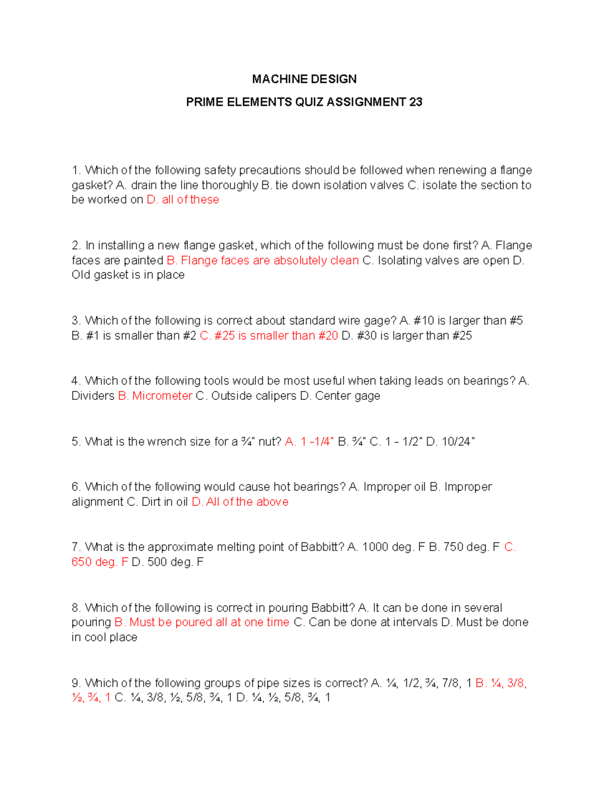 MACHINE DESIGN QUIZ ASSIGN 23: PRIME ELEMENTS STUDY GUIDE - Studocu