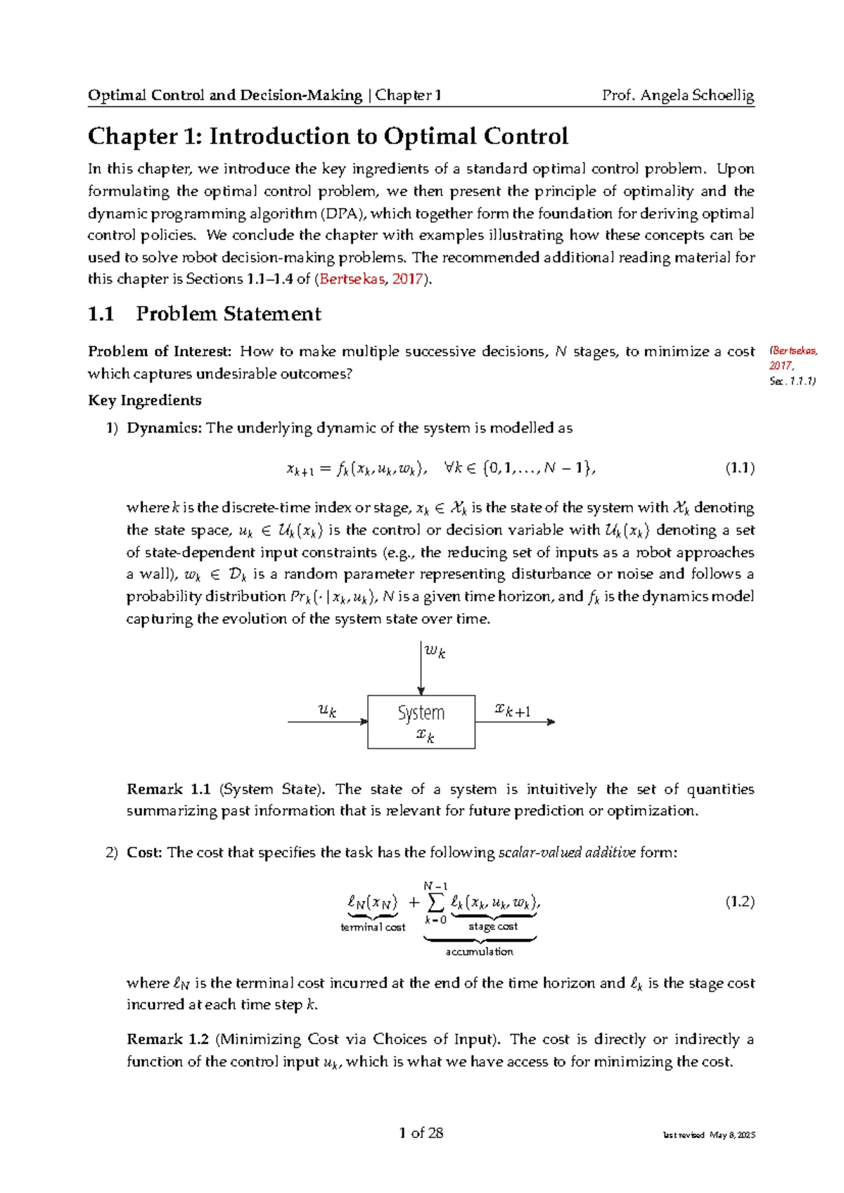 Lecture 1: Introduction to Optimal Control - Handwritten Notes - Studocu