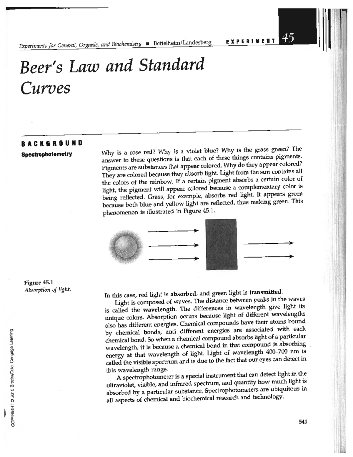 Experiments for General, Organic, and Biochemistry: Beer's Law ...