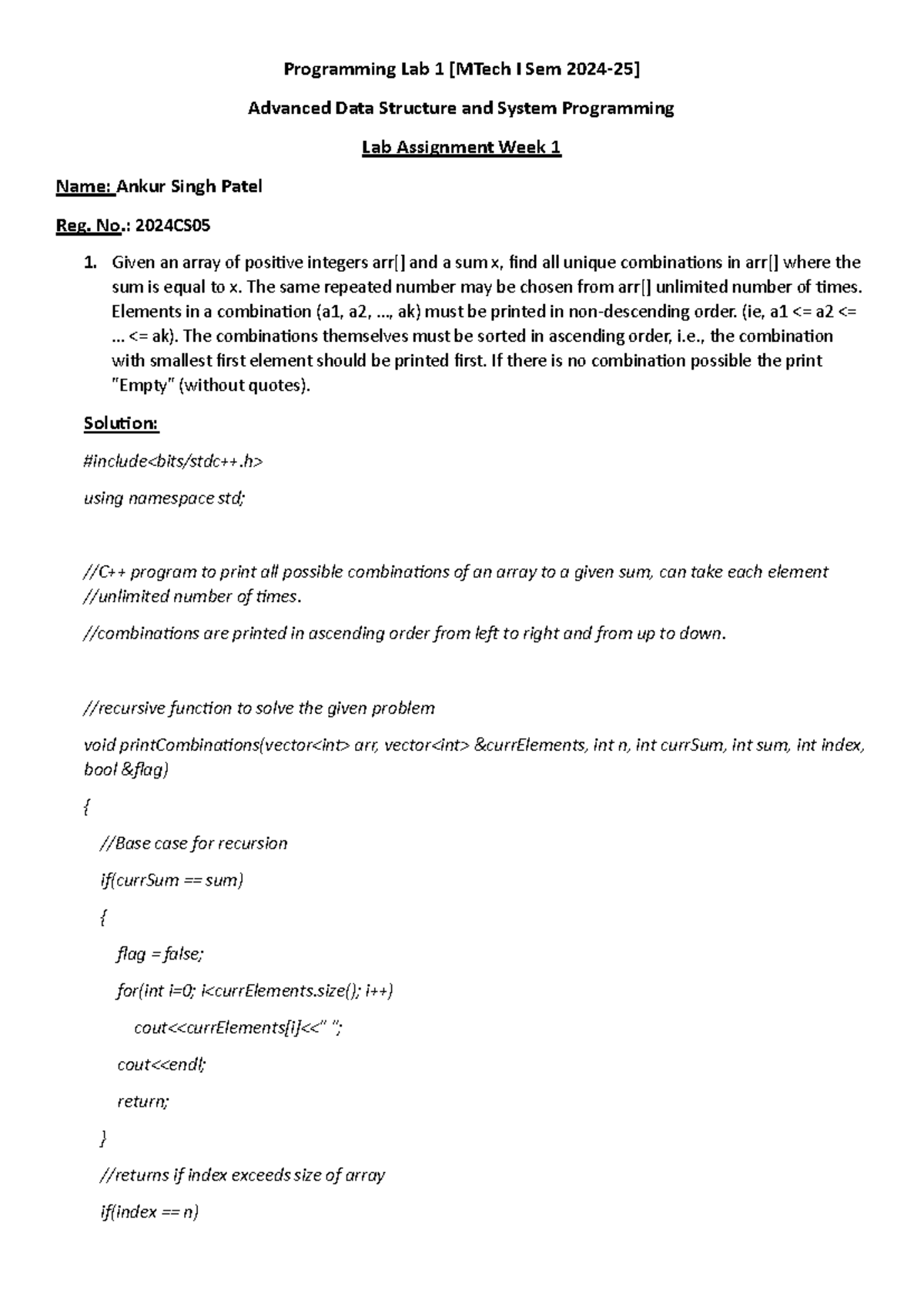 Advanced Data Structures & System Programming Lab 1 Assignment - Studocu