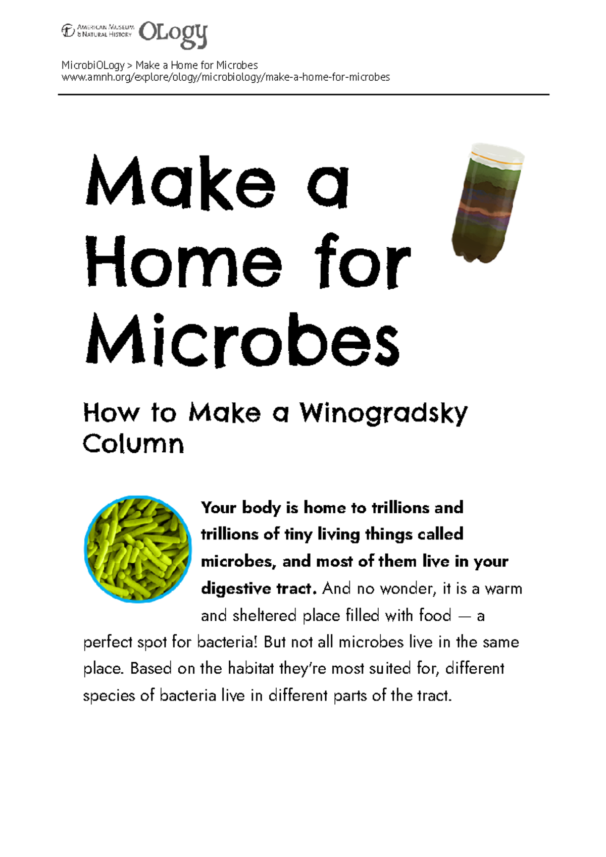 AMNH Microbiology: Building Your Own Winogradsky Column Guide - Studocu