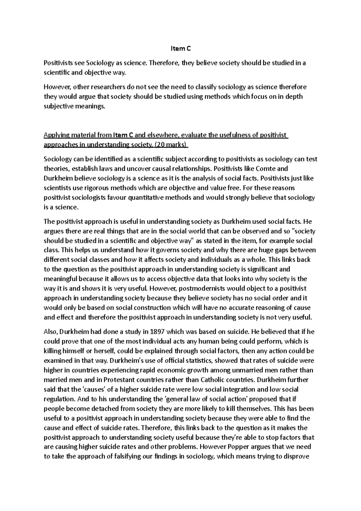 Evaluating the Usefulness of Positivist Approaches in Sociology (20 ...