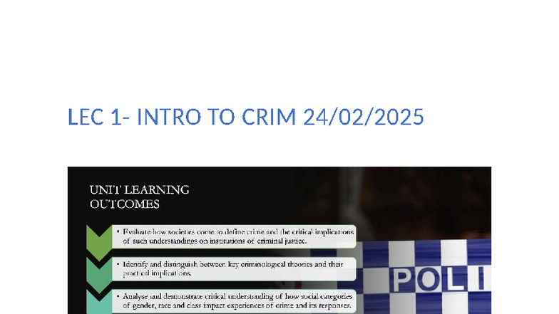 LEC INTRO TO CRIM: Understanding Crime and Its Societal Impacts - Studocu