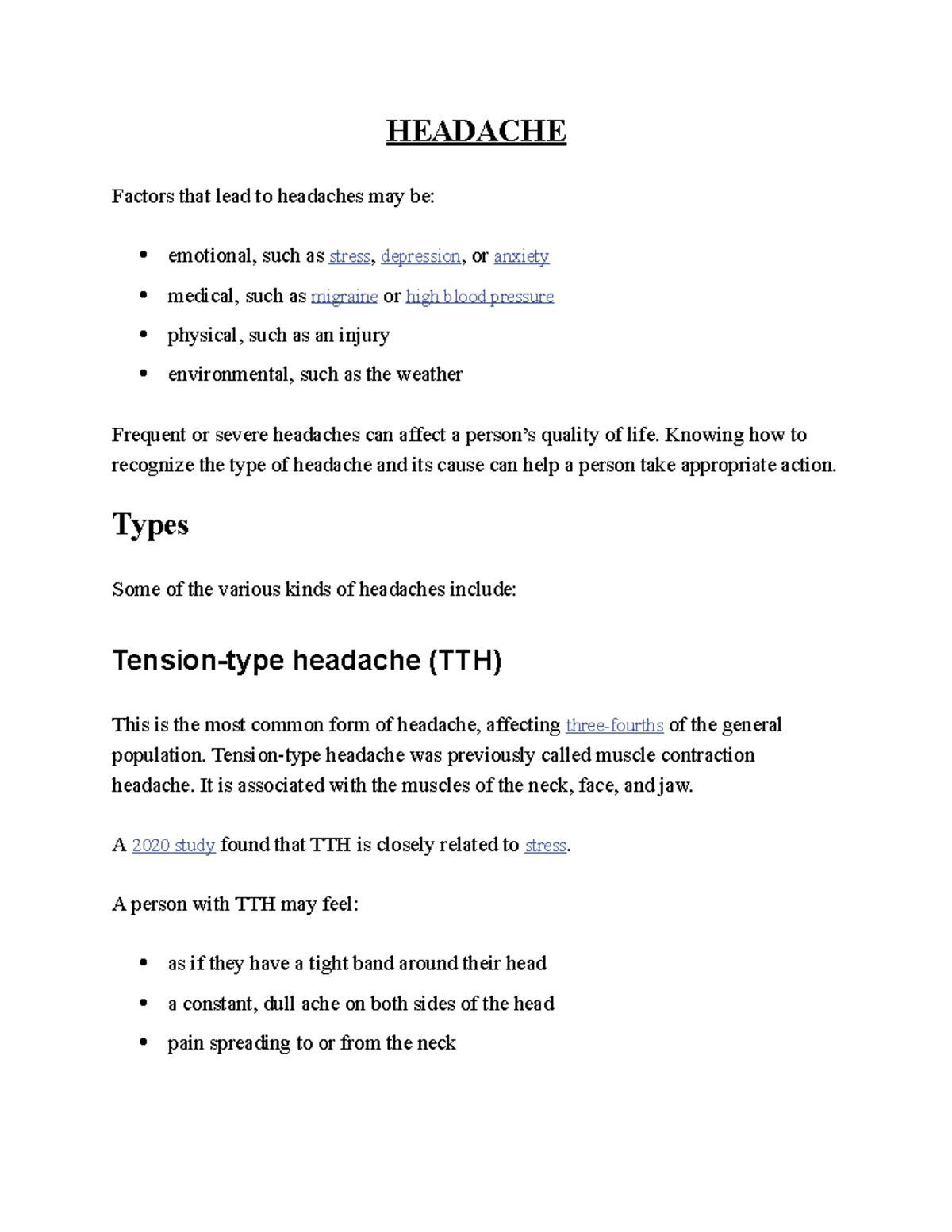Course Notes on Headaches - Lecture Notes on Types & Treatments - Studocu