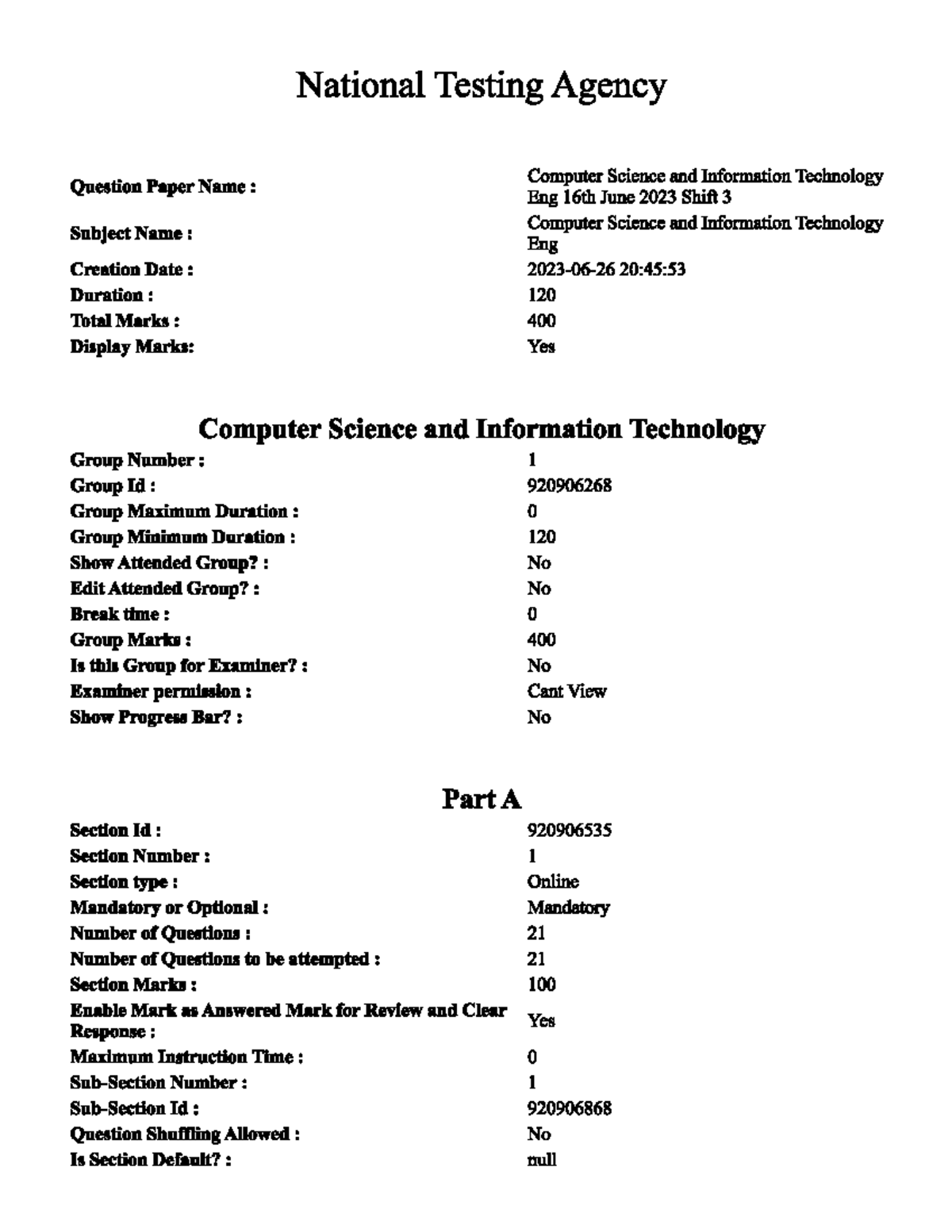 CUET PG 2023 - Computer Science & IT Question Paper (16th June) - Studocu