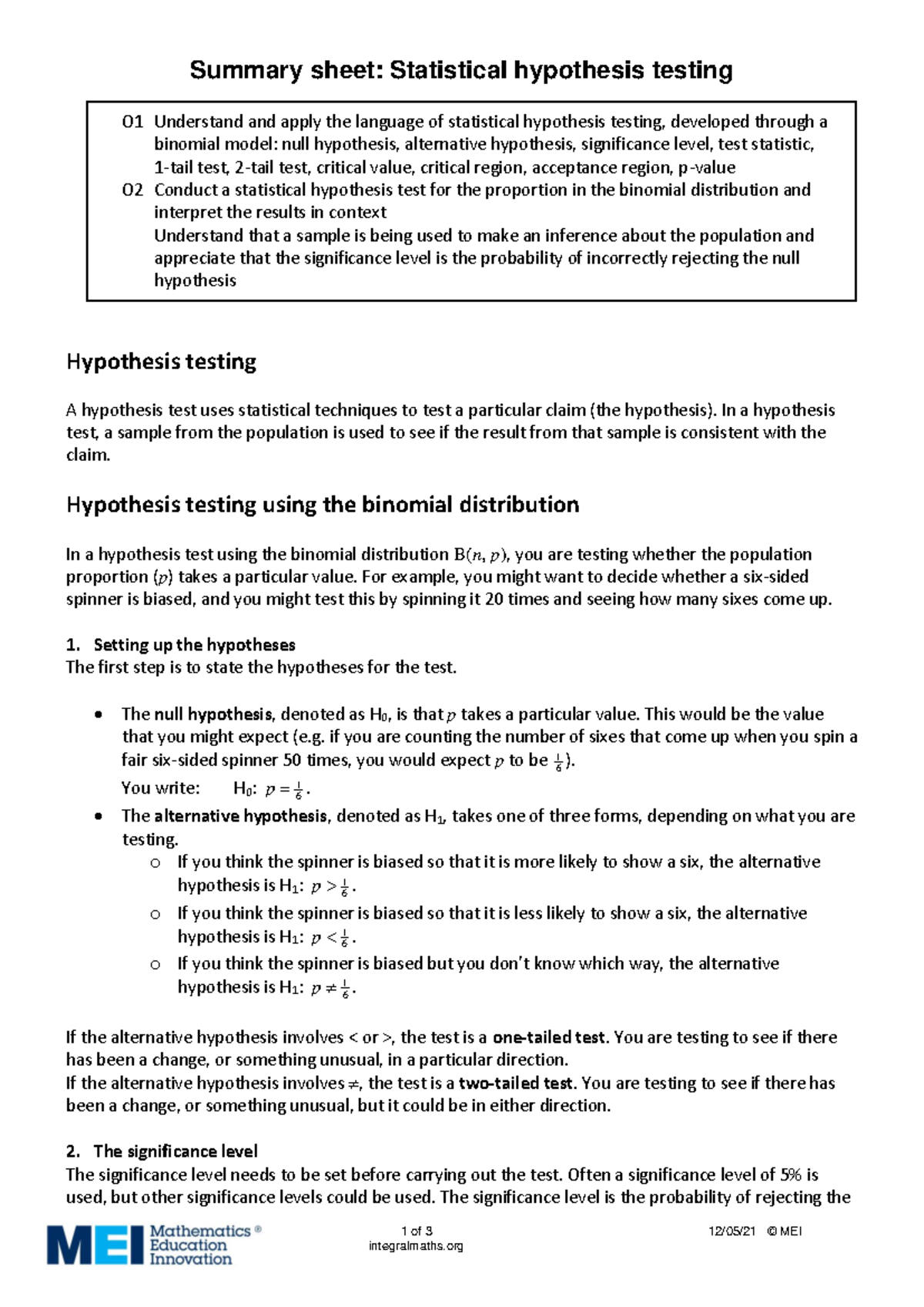 4 Statistical hypothesis testing - In a hypothesis test, a sample from ...