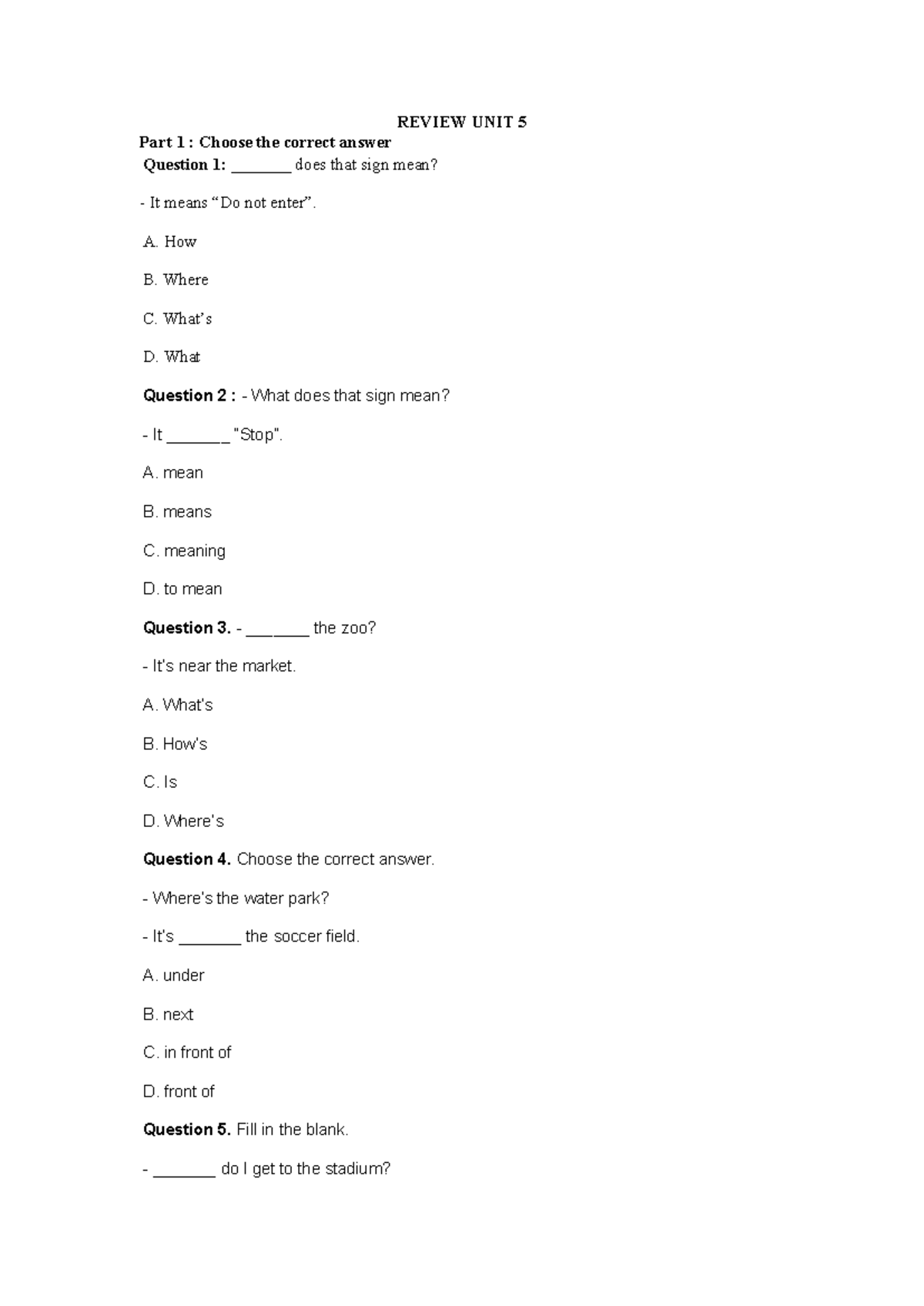 Review UNIT 5: Correct Answers & Sentence Rearrangement - Studocu