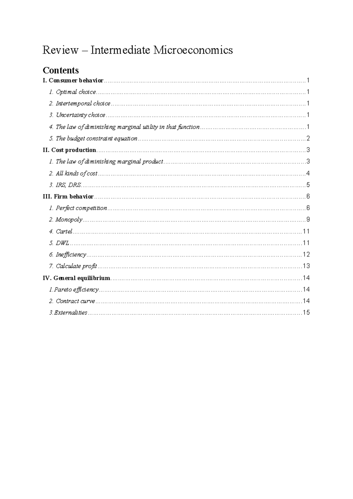 VMCS - Review Notes on Intermediate Microeconomics Concepts - Studocu