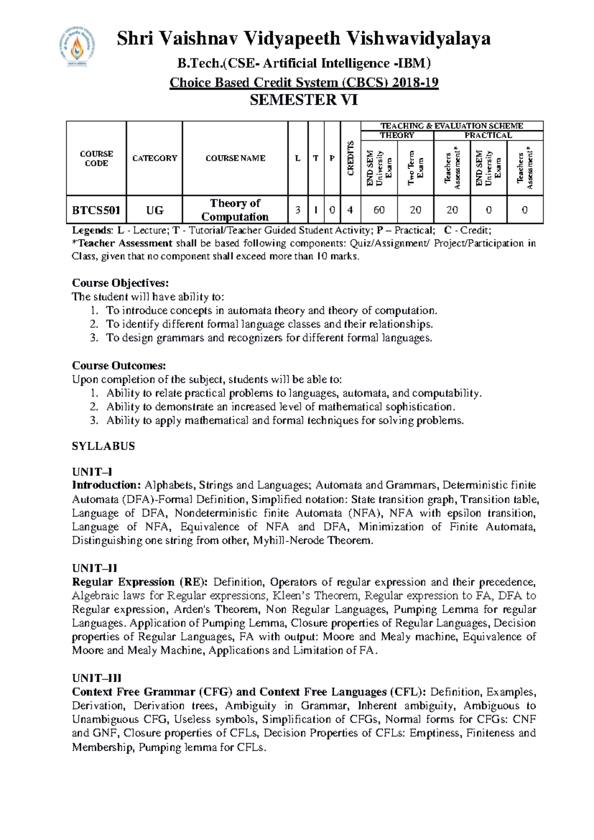 Syllabus for CSE BTech(AI-IBM) Sem VI: Comprehensive Overview - Studocu