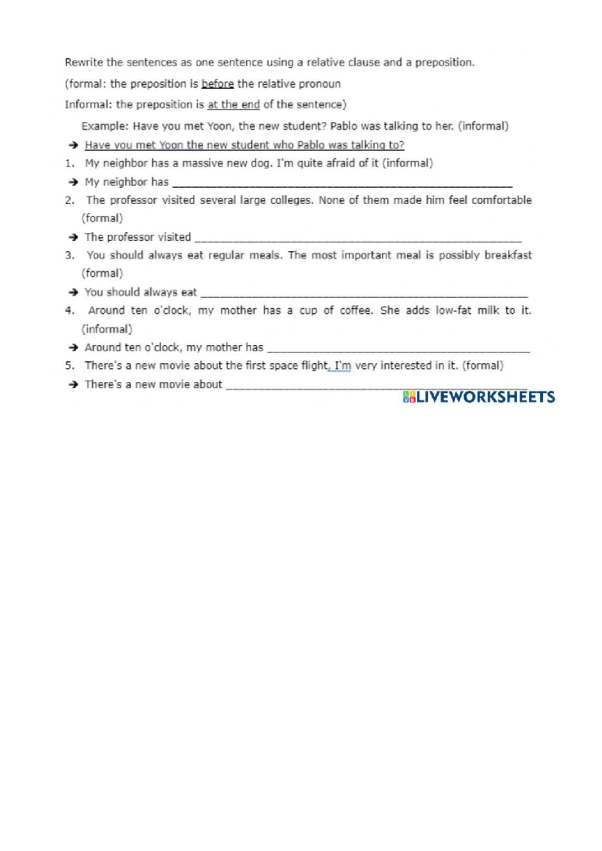 Worksheet 1780566 - angielski ćwiczenia - Rewrite the sentences as one ...