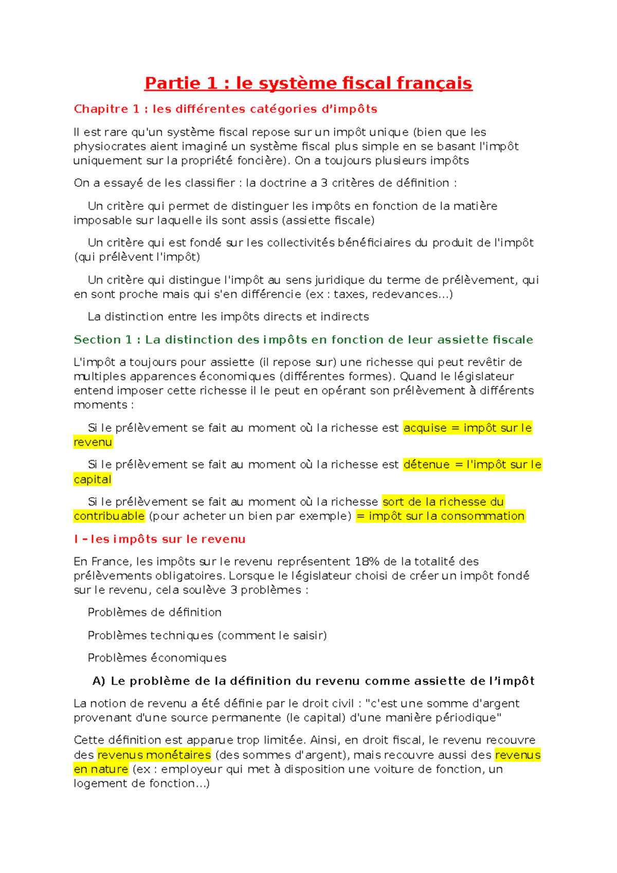 Partie 1 - chapitre 1 - ut1 capitole 2024 droit fiscal - Partie 1 : le ...
