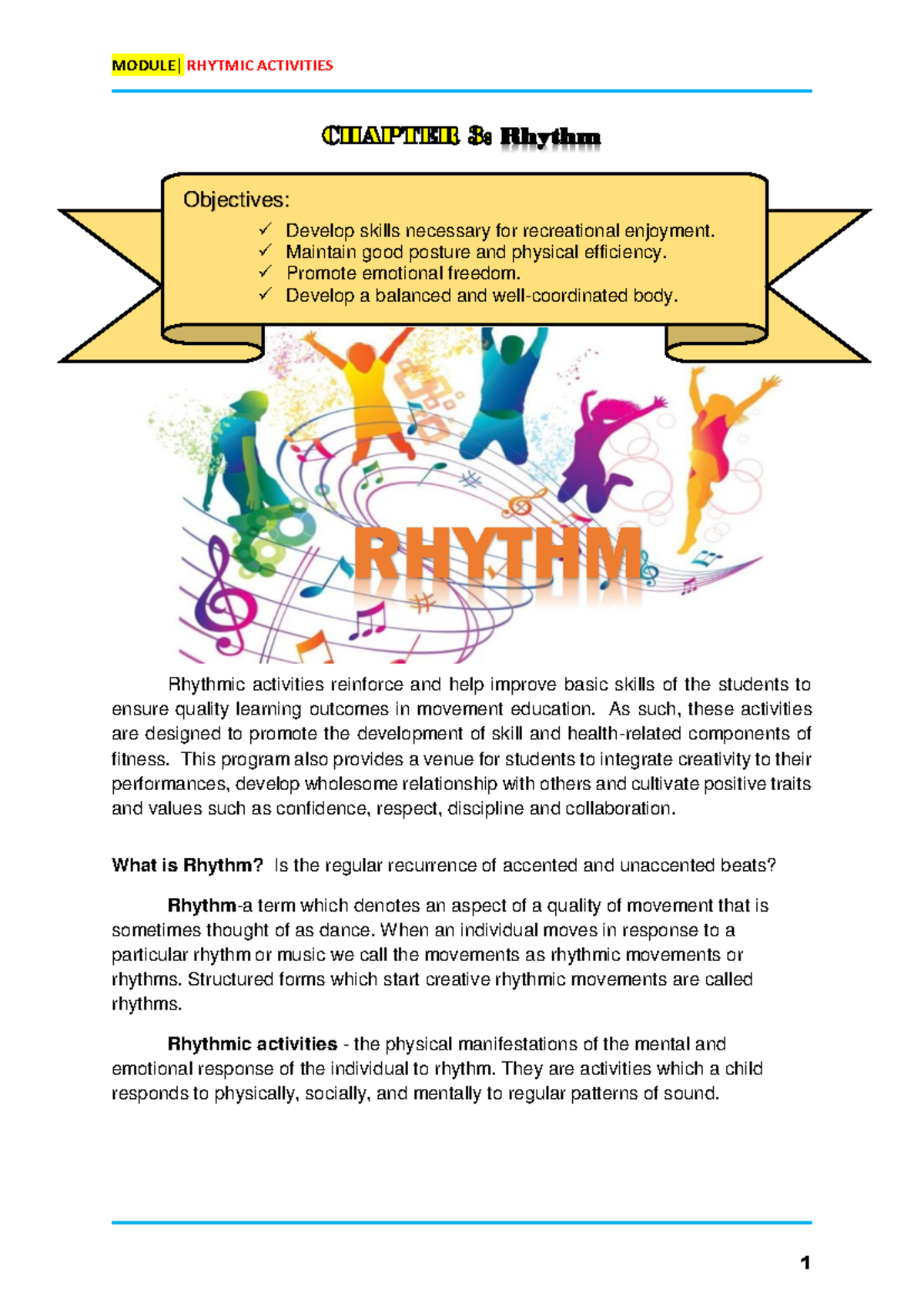 Chapter 3 - Rhythm - Pls like my work - MODULE| RHYTMIC ACTIVITIES 1 ...