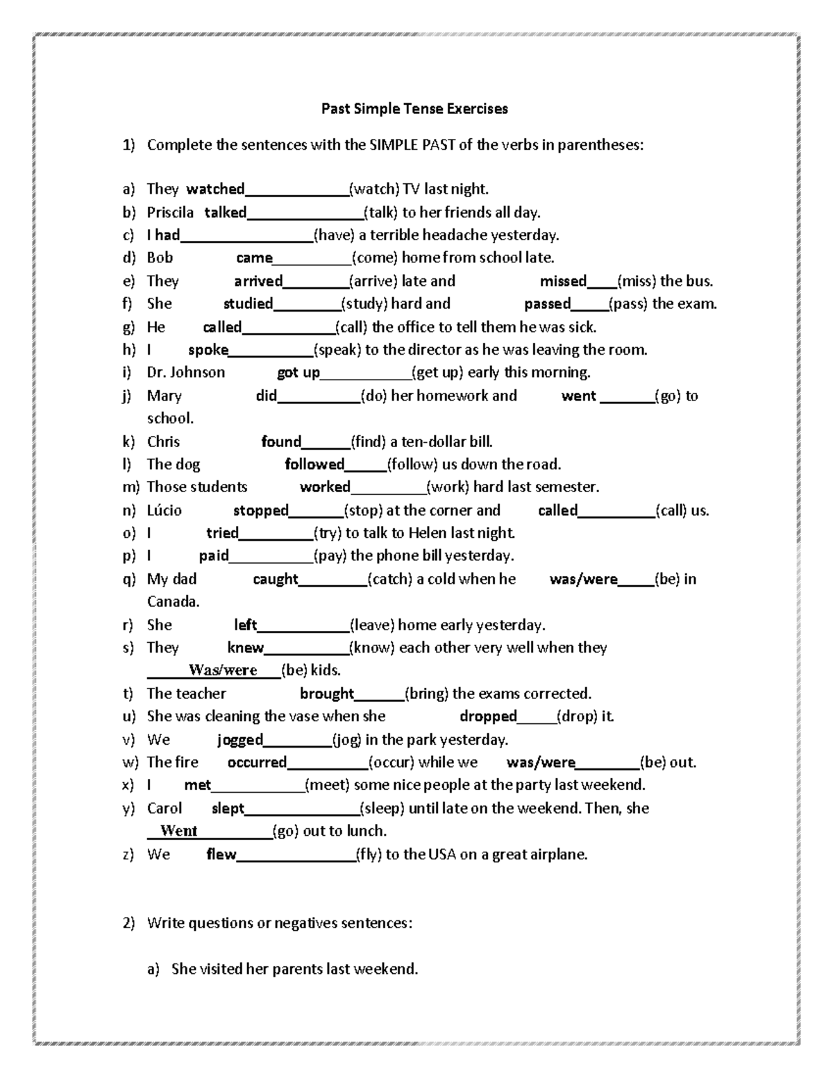 Past-simple-tense-exercises - Nicole - Past Simple Tense Exercises ...