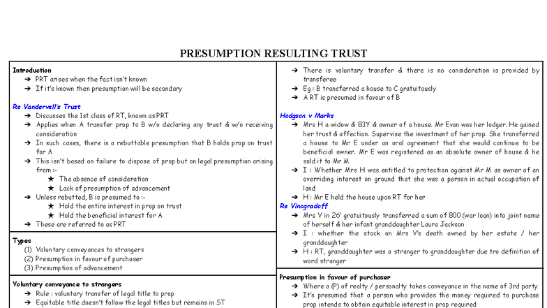 Presumption Resulting Trust (PRT) Overview and Key Cases - Studocu