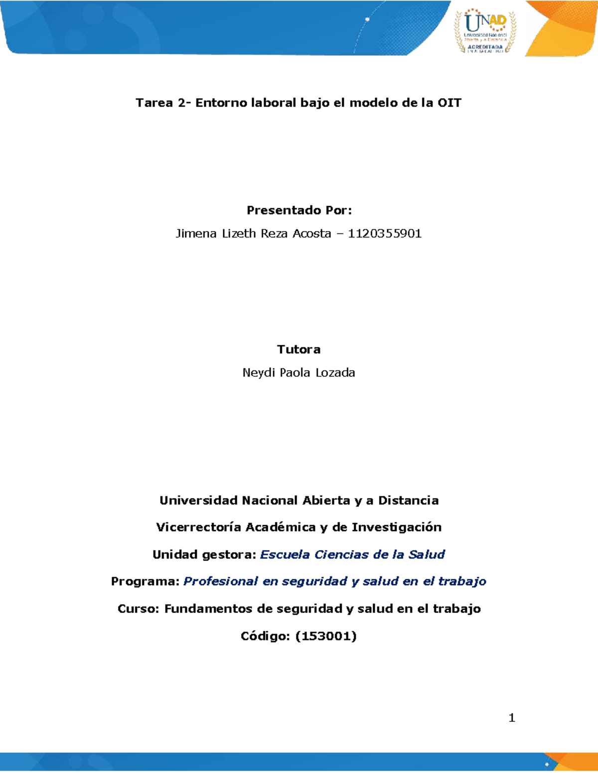 Tarea 2: Análisis del Entorno Laboral según el Modelo de la OIT (153001 ...
