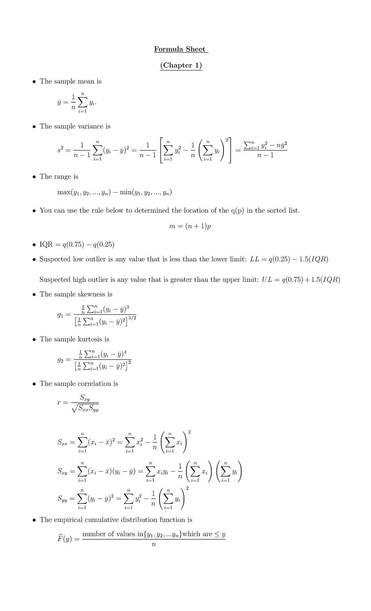 Stat231 Final Exam Essential Formula Sheet and Key Concepts - Studocu