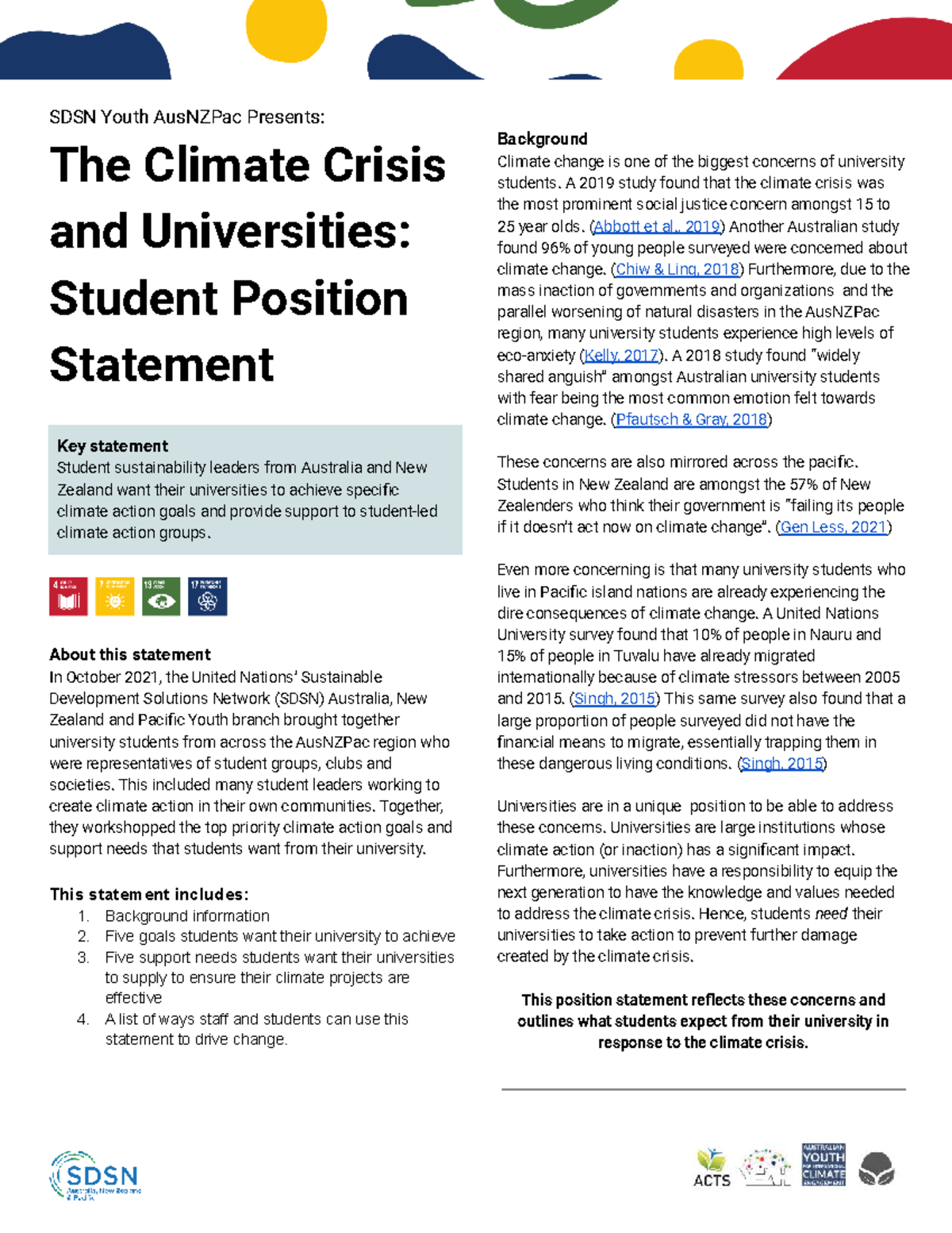 SDSN Youth AusNZPac: Student Climate Action Position Statement - Studocu