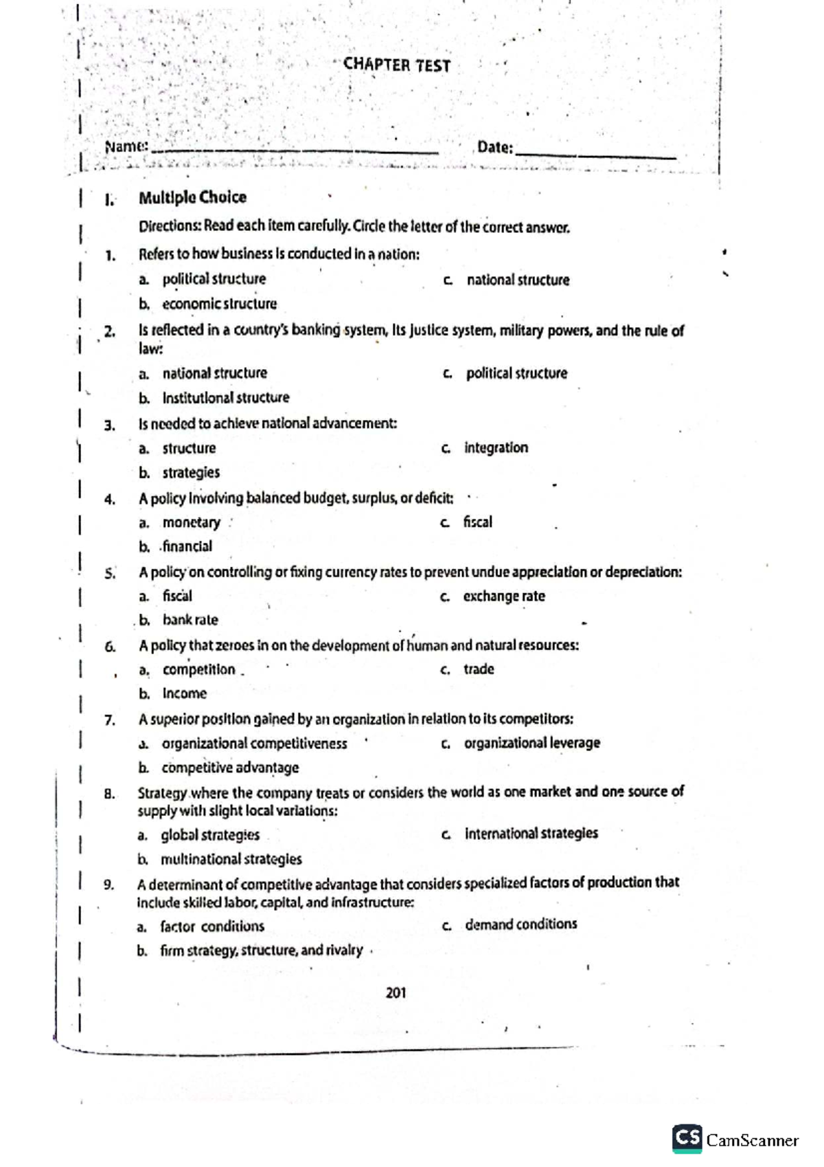 CBME 201 CHAPTER 11 TEST: Multiple Choice Questions - Studocu