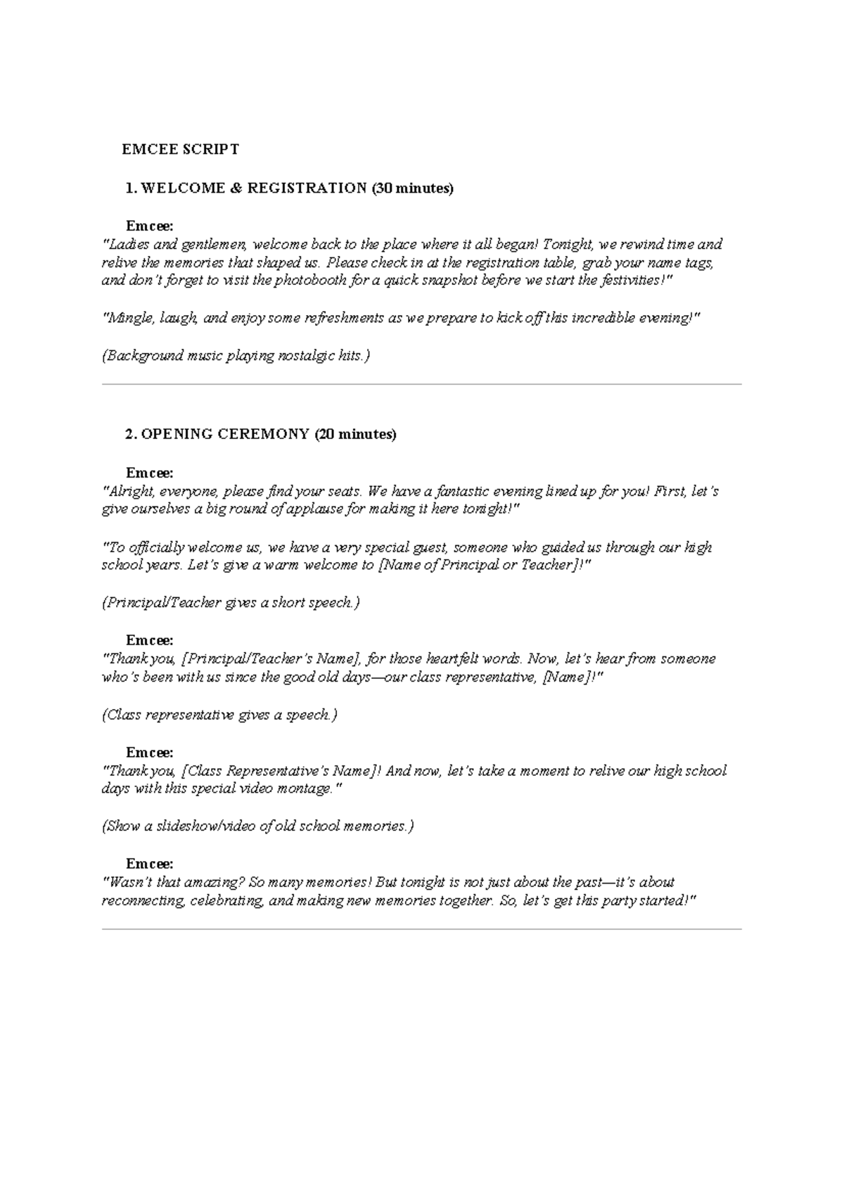 Emcee Script for Reunion Celebration Event - Studocu