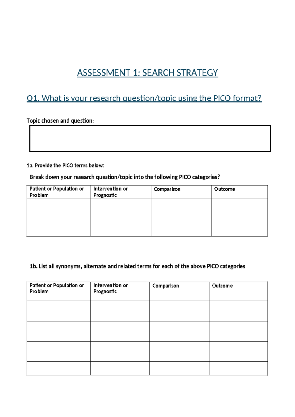 Assessment 1: Search Strategy Using PICO Format - Studocu