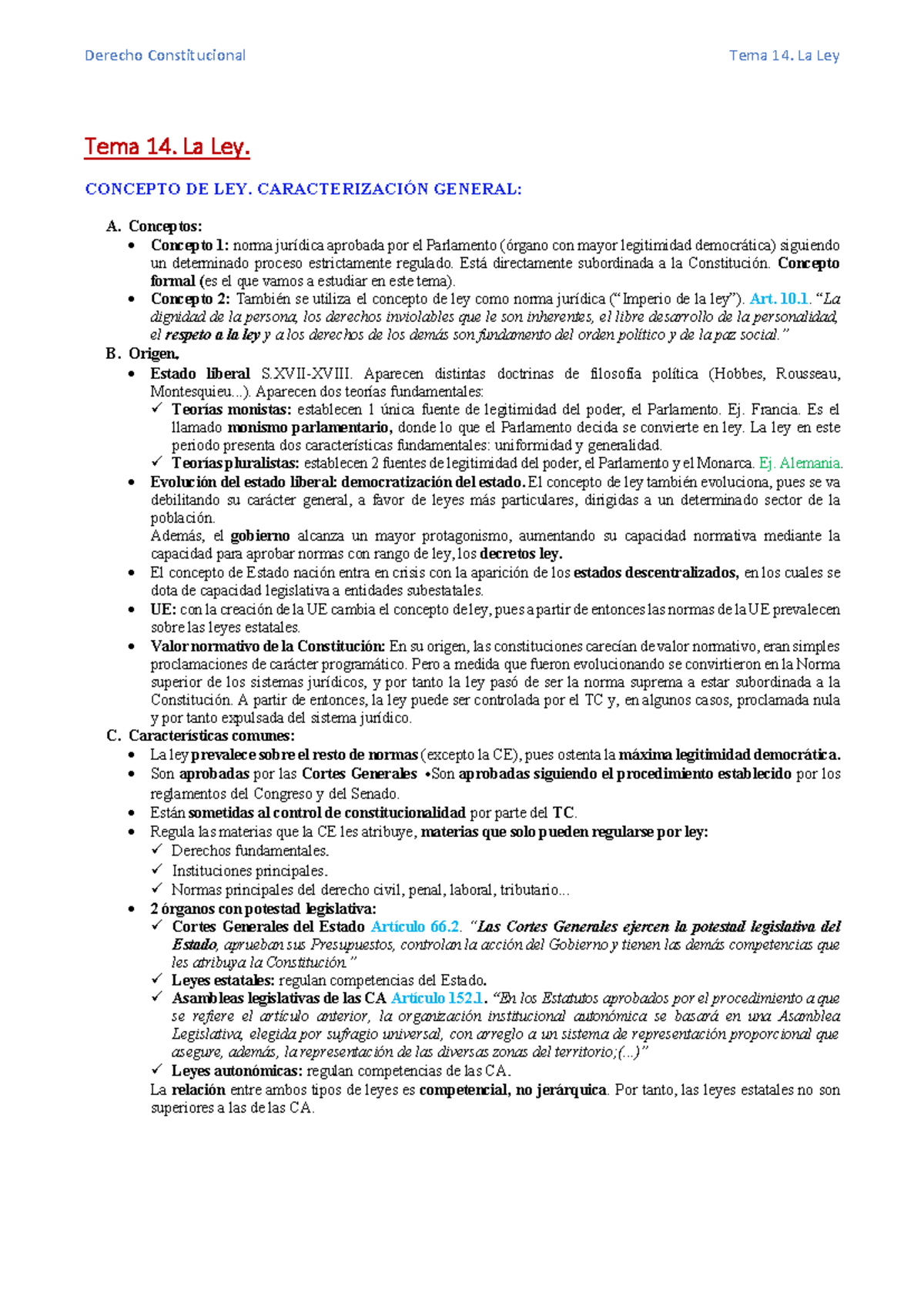 Tema 14. La Ley. - Derecho Constitucional Tema 14. La Ley Tema 14. La ...